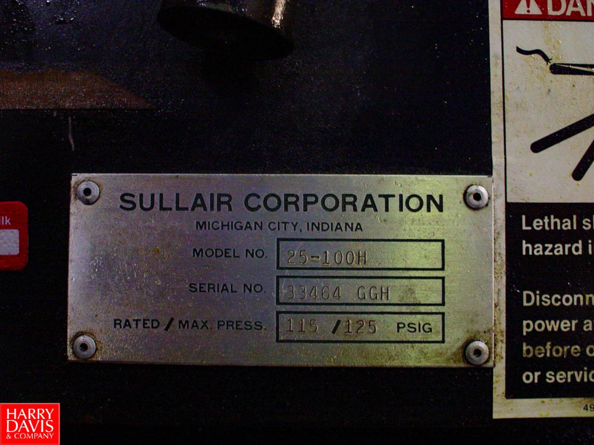 SULLAIR 25-100H, 33464GGH, 100 HP AIR COMPRESSOR - Rigging Fee: $ 800 - Image 2 of 2