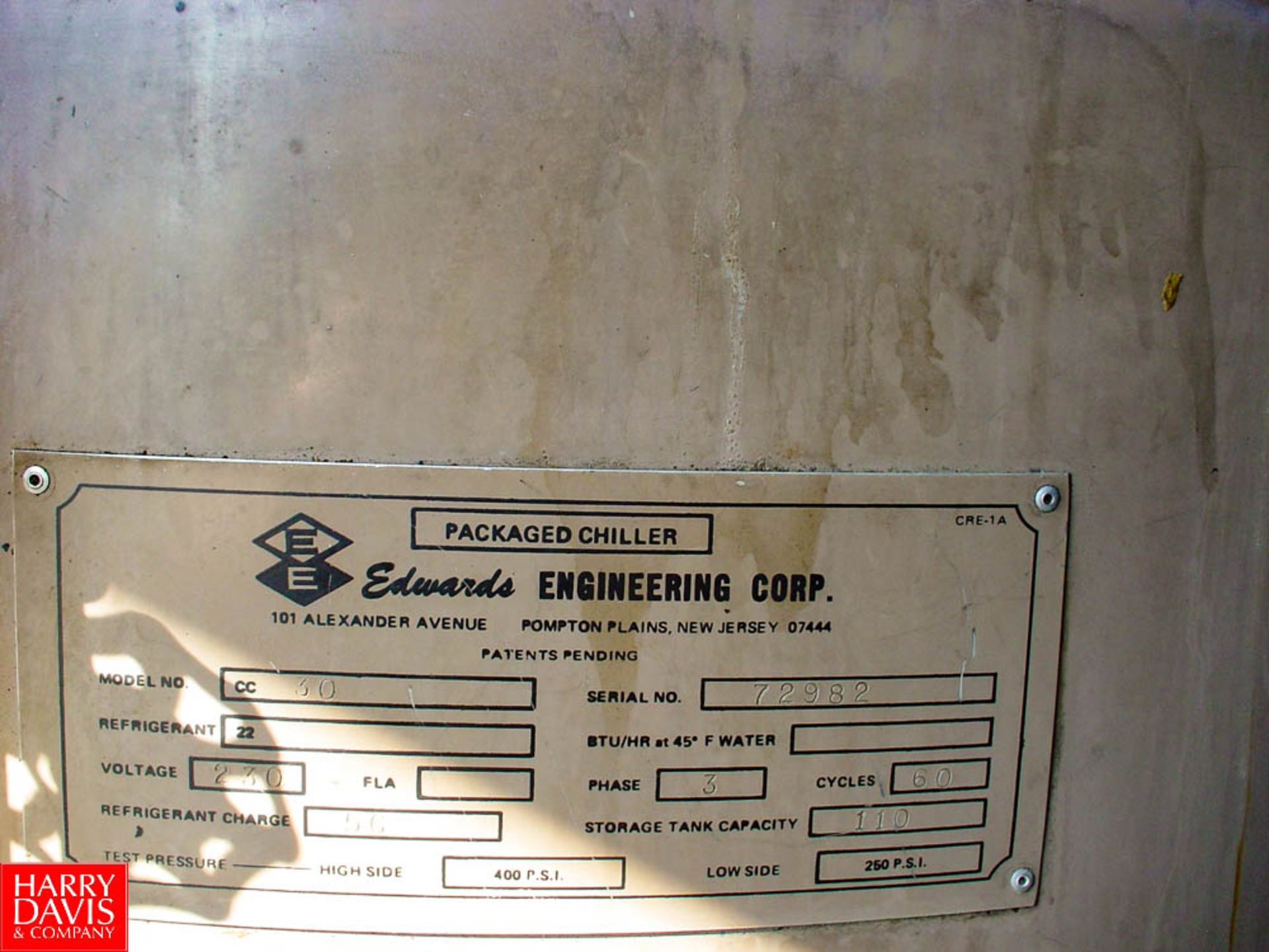 EDWARDS CC-30, UNKNOWN, R-22 GLYCOL CHILLER - Rigging Fee: $ 2000 - Image 2 of 2