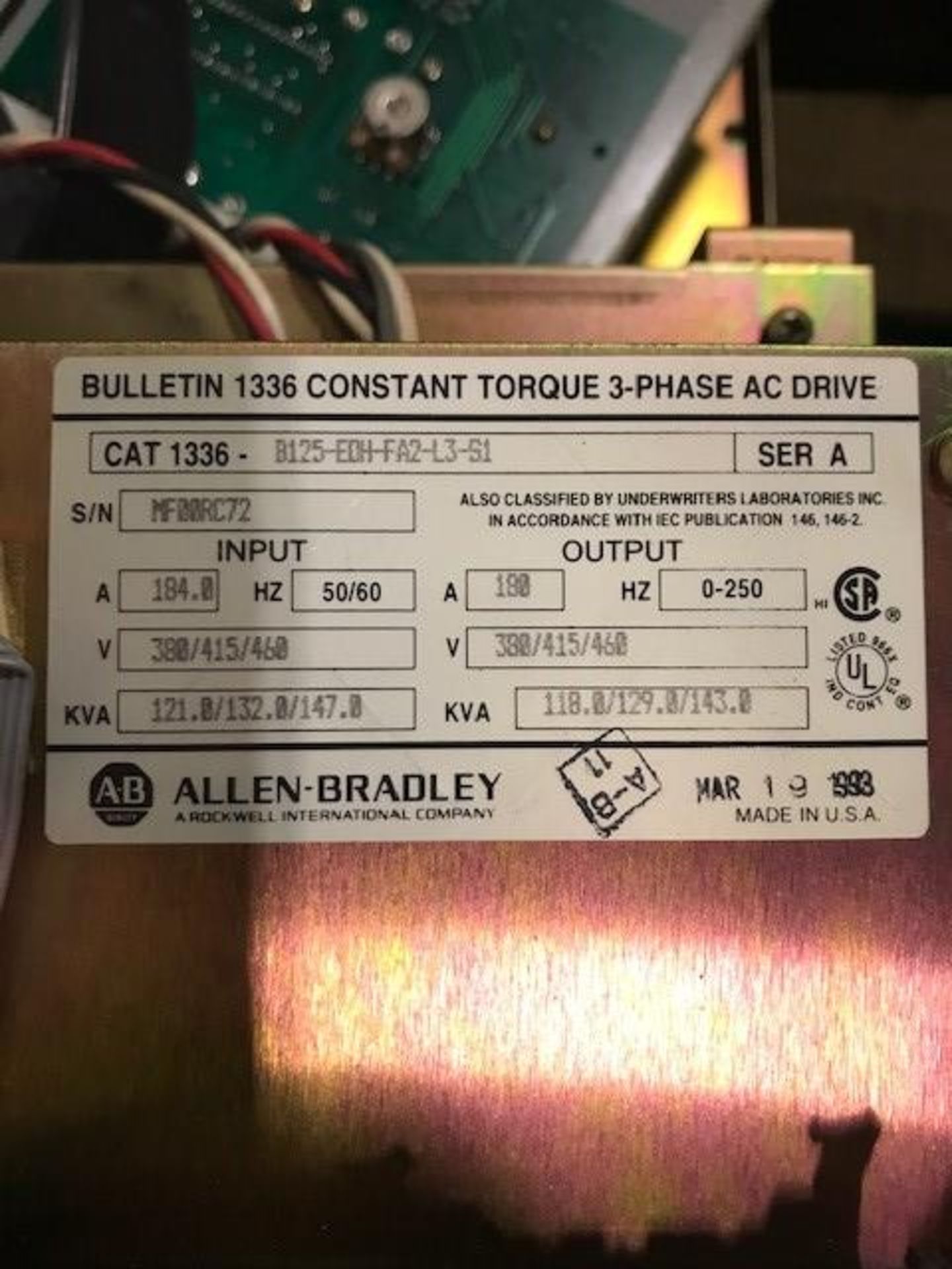 Allen Bradley Model 1336 Variable Frequency Drive Rigging Fee: $ 25 - Image 2 of 2