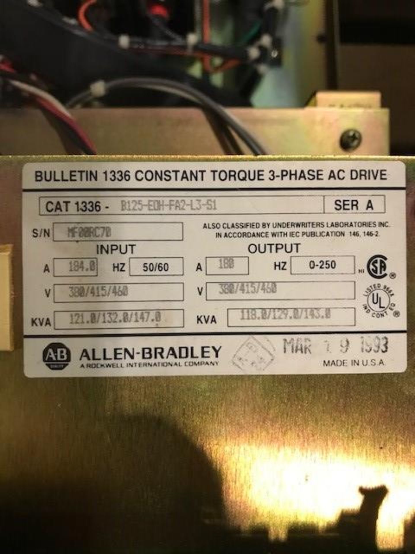 Allen Bradley Model 1336 Variable Frequency Drive Rigging Fee: $ 25 - Image 2 of 2
