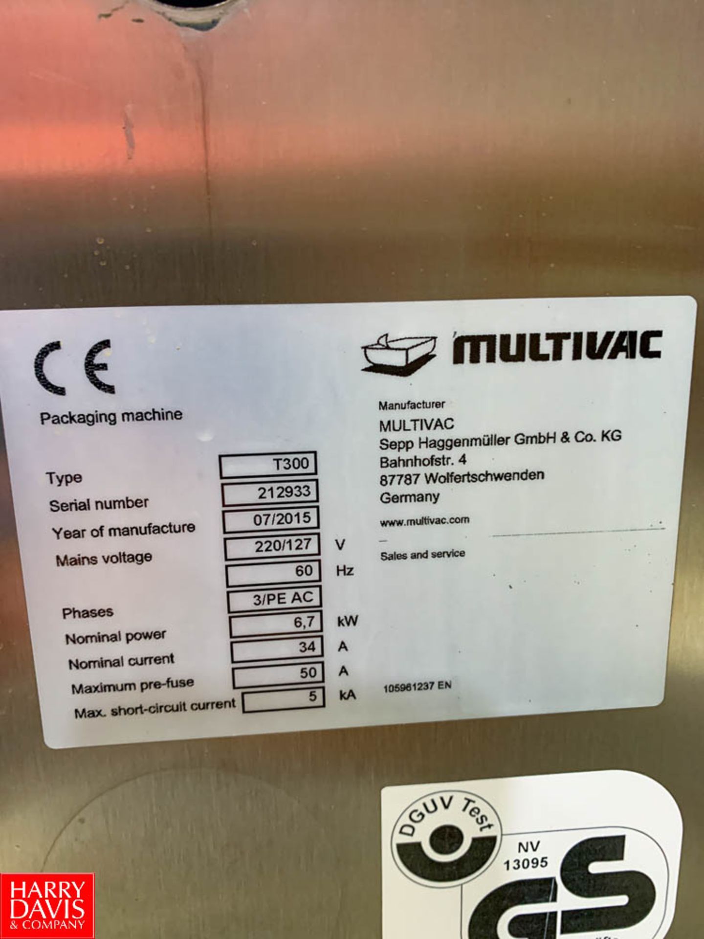 2015 Multivac T300 Automatic Tray Sealer : SN 212933 Location: Hayward , CA - Image 2 of 2