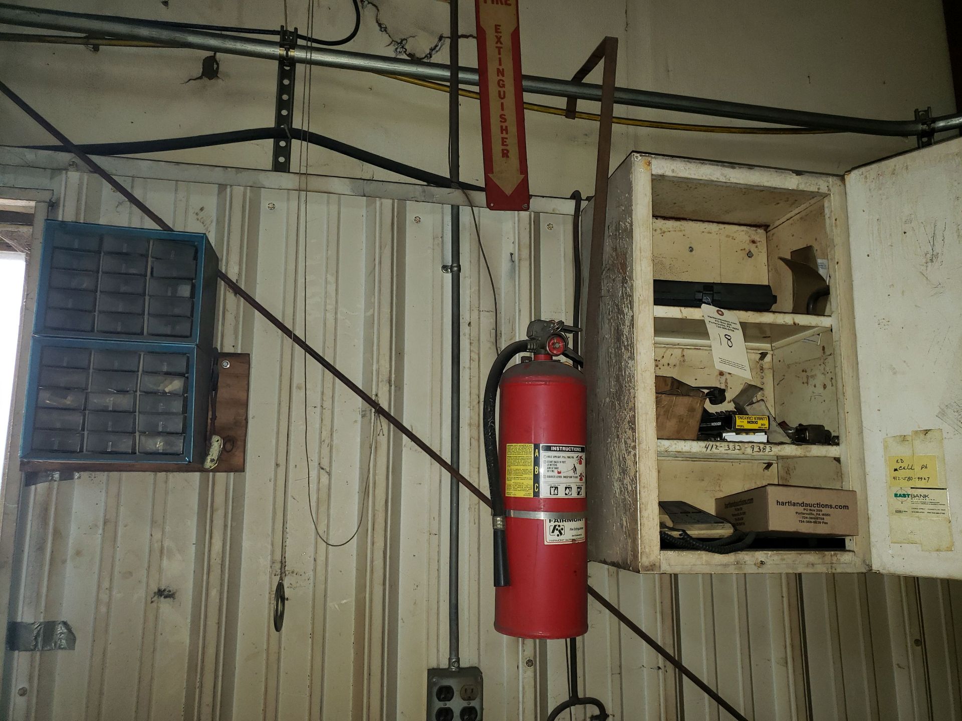 MISC WELDING ITEMS IN CABINET & STORAGE UNIT ON WALL ON WALL