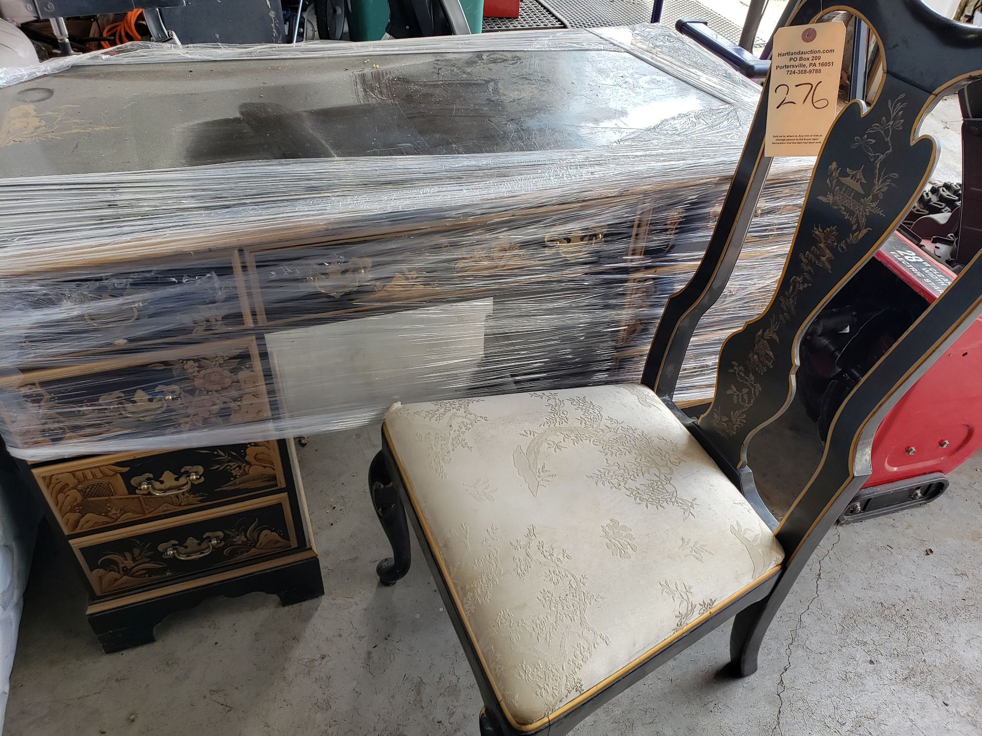 BLACK & GOLD ORIENTAL STYLE DESK & CHAIR