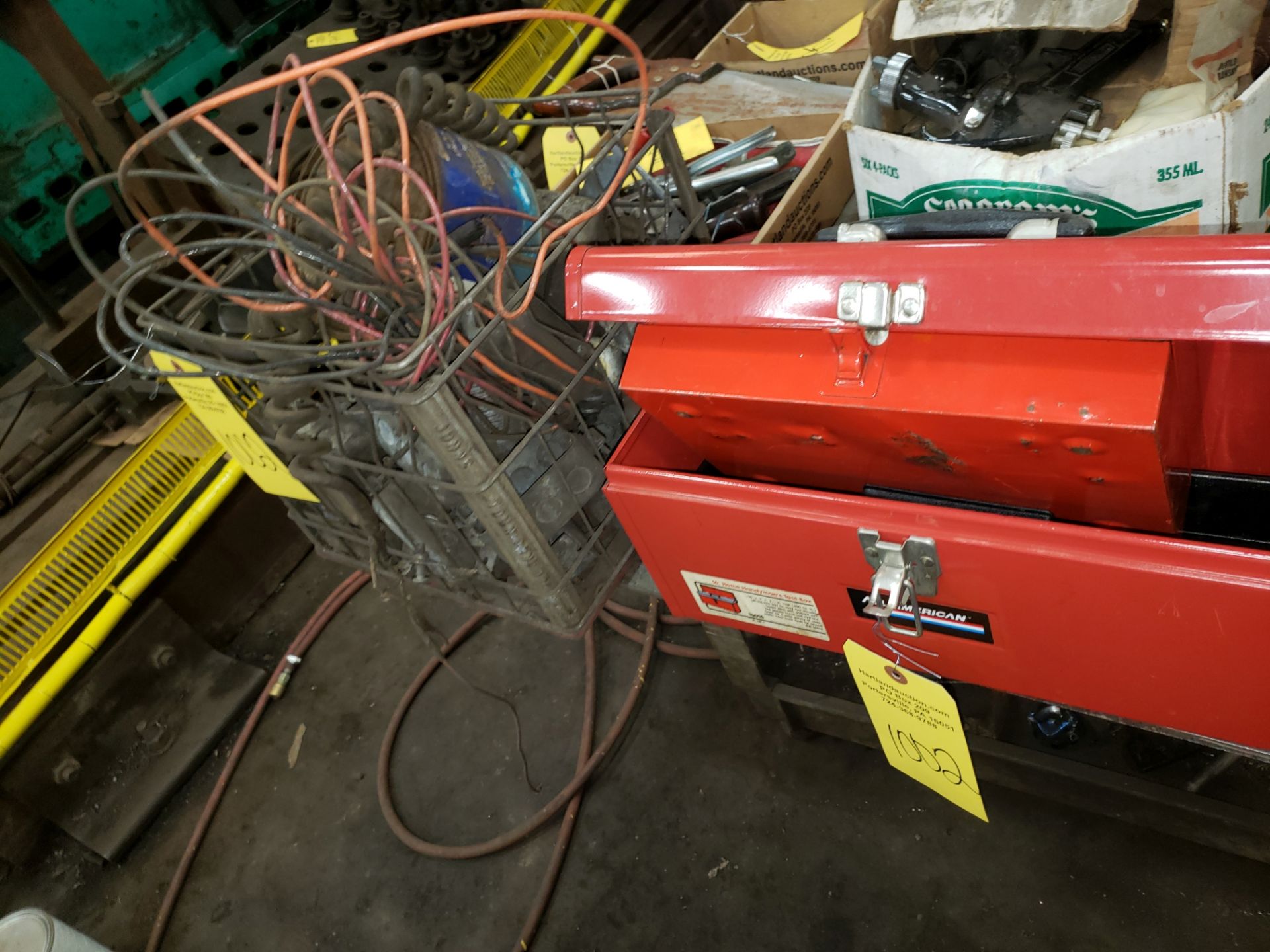 RED TOOL BOX WITH MISC. ELECTRICIAL
