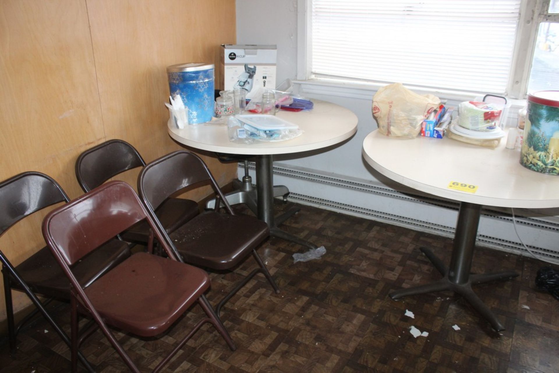 ASSORTED TABLES, CHAIRS, AND MISC. IN LUNCH ROOM