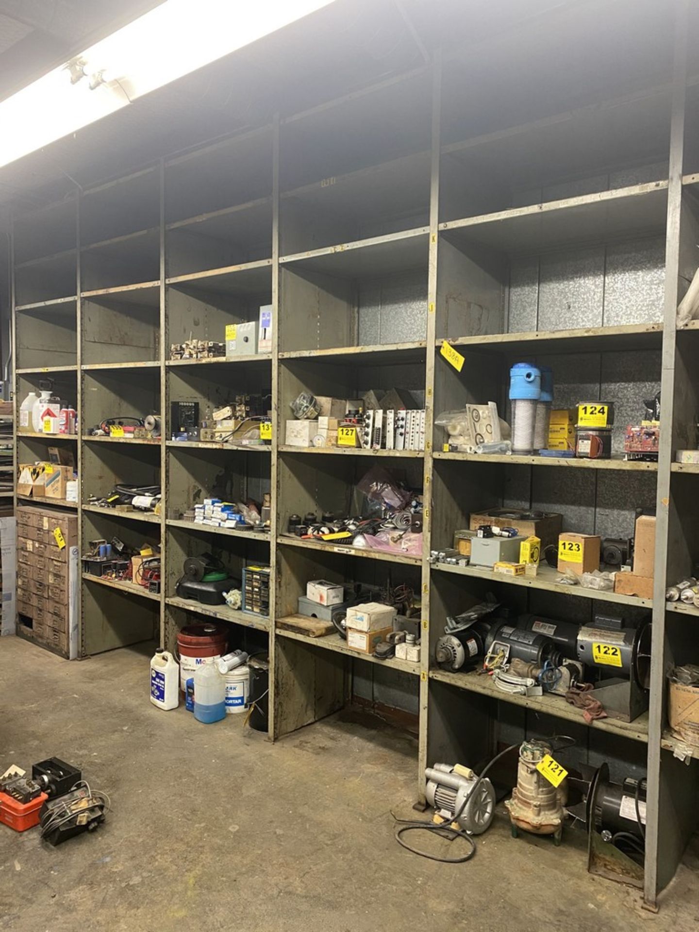 STEEL SHELVING UNIT, 18' X 2' X 10' (NO CONTENTS)