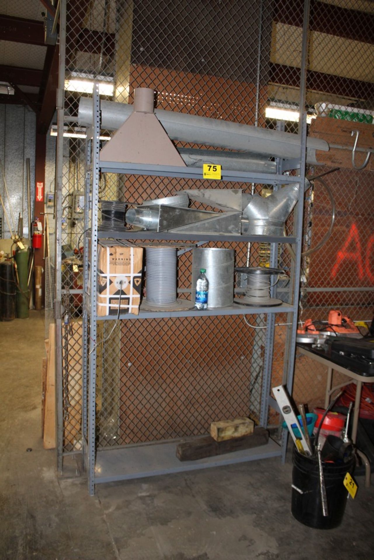 STEEL SHELVING UNIT WITH AIR HANDLING DUCT WORK, 48" X 12" X 84' H