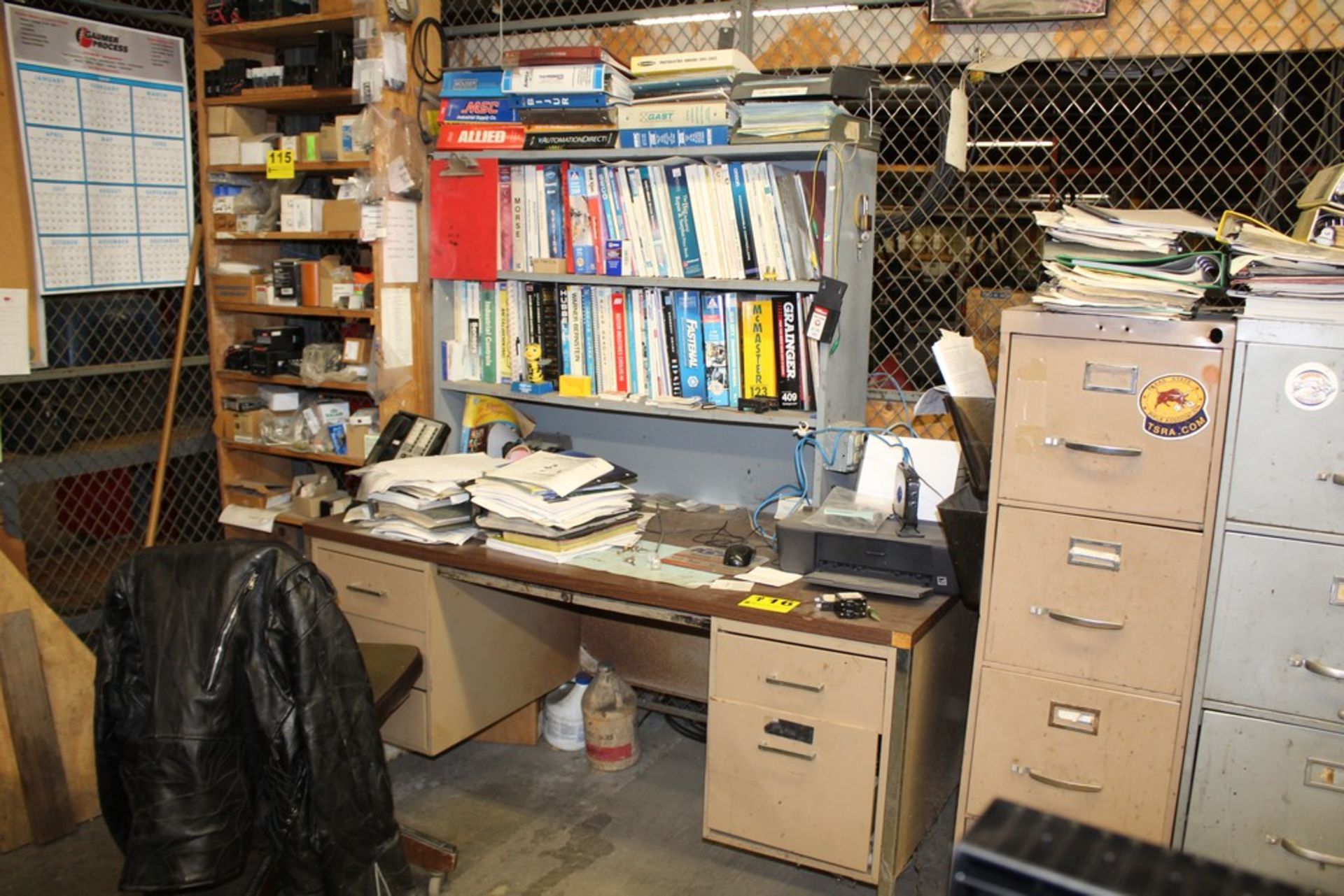 STEEL OFFICE DESK WITH (3) FILE CABINETS (NO CONTENTS)