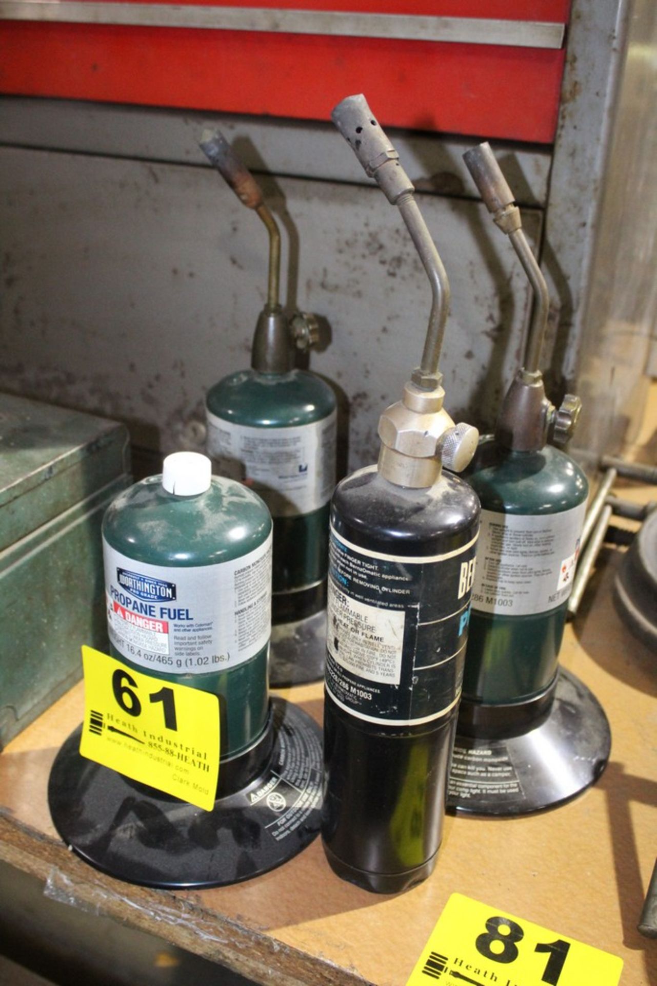 ASSORTED COLEMAN TORCHES AND PROPANE