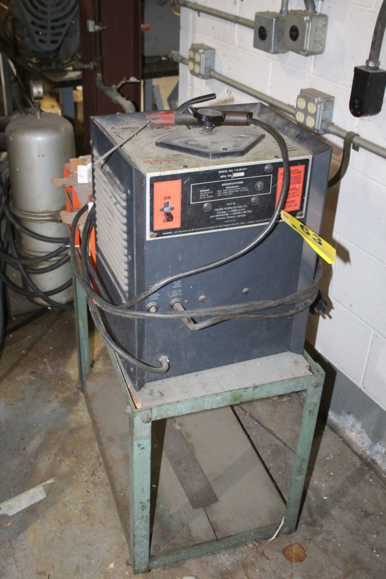 SEARS 113.201371 ARC WELDER WITH LARGE QUANTITY OF WELDING ROD AND CART