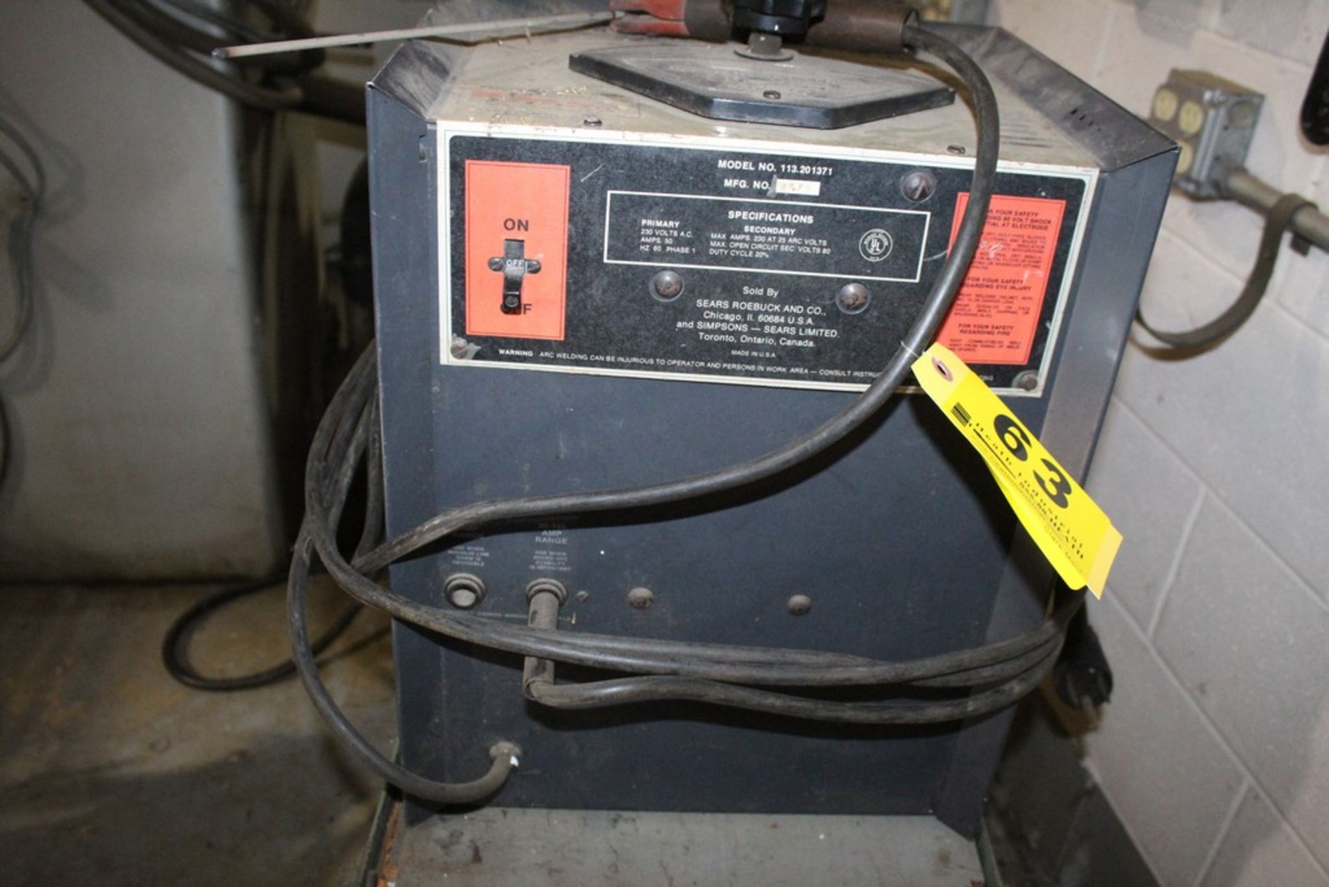 SEARS 113.201371 ARC WELDER WITH LARGE QUANTITY OF WELDING ROD AND CART - Image 2 of 4