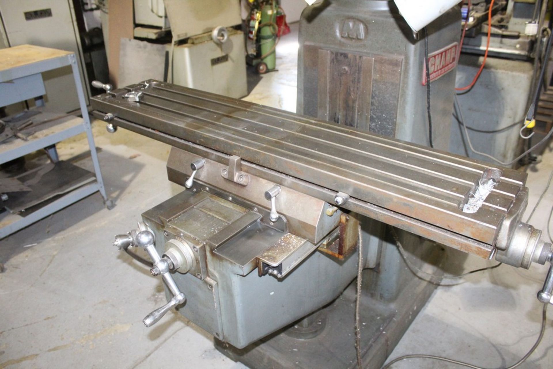 WEBB 3HP MODEL CHAMP VARIABLE SPEED RAM TYPE VERTICAL MILLING MACHINE S/N 6553 WITH 48" TABLE, - Image 4 of 6