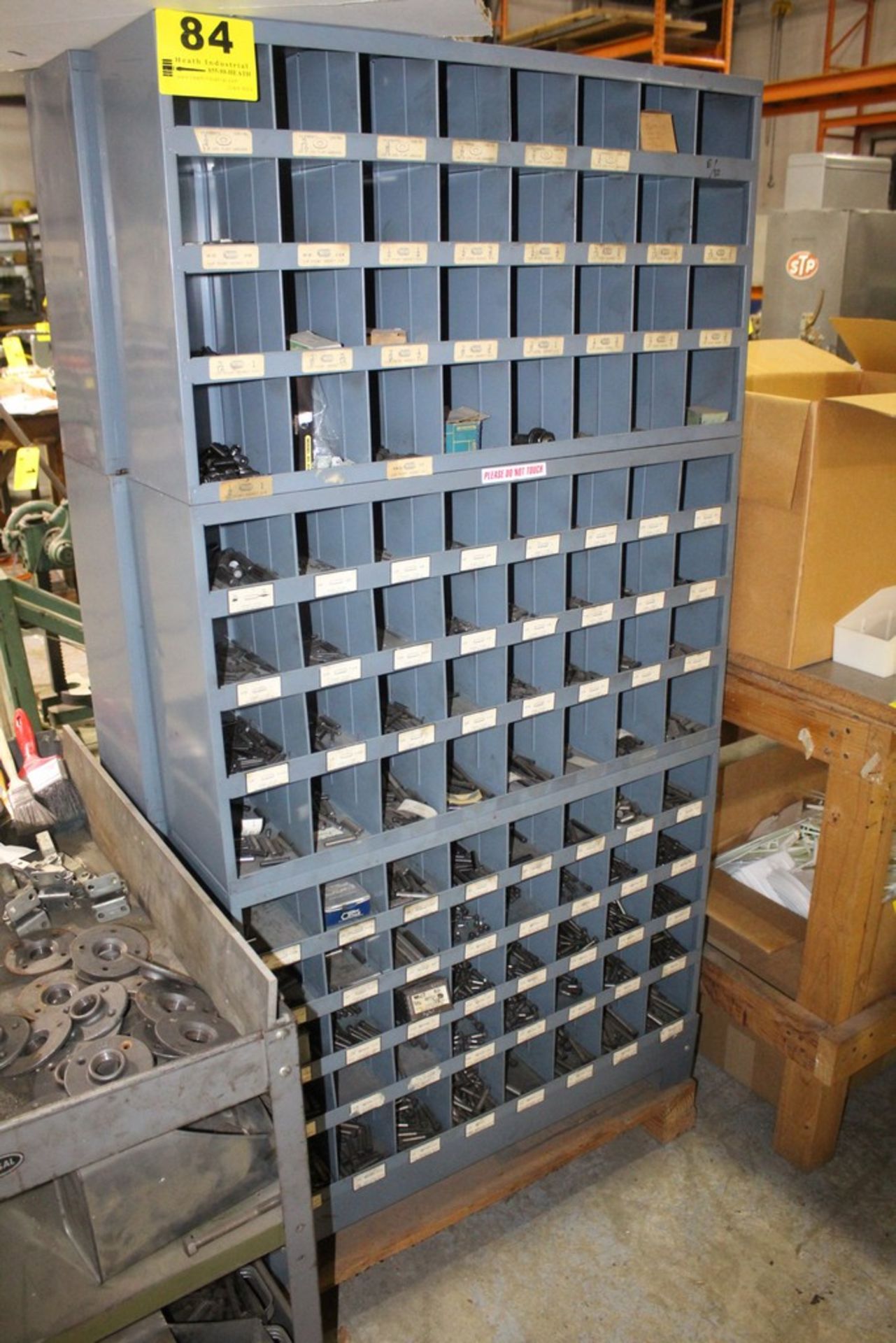 (3) 32 SLOT PIGEON HOLE PARTS CABINETS AND CONTENTS OF SORTED SET SCREWS, DOWEL PINS AND SHOULDER