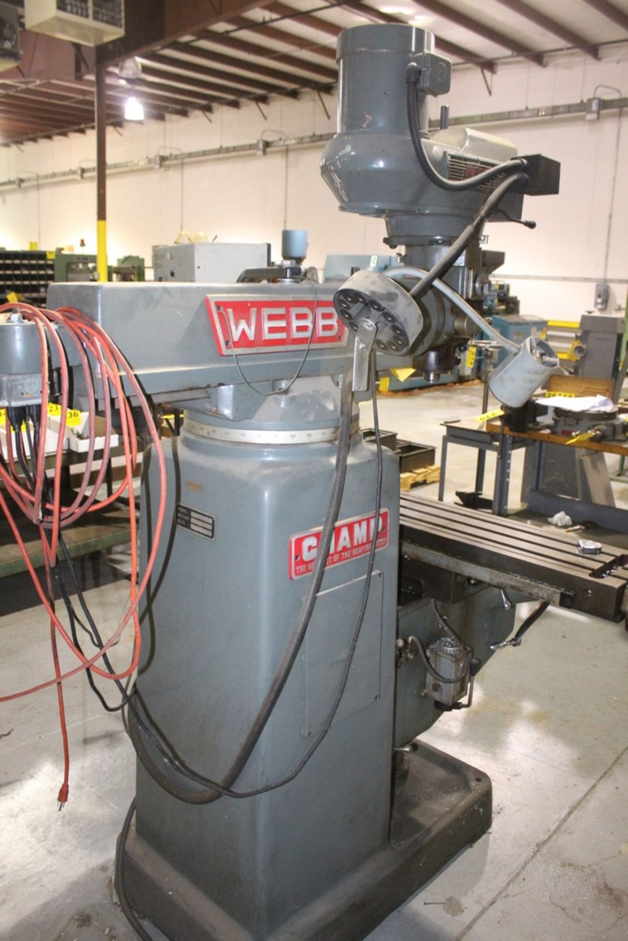 WEBB 3HP MODEL CHAMP VARIABLE SPEED RAM TYPE VERTICAL MILLING MACHINE S/N 6553 WITH 48" TABLE, - Image 5 of 6