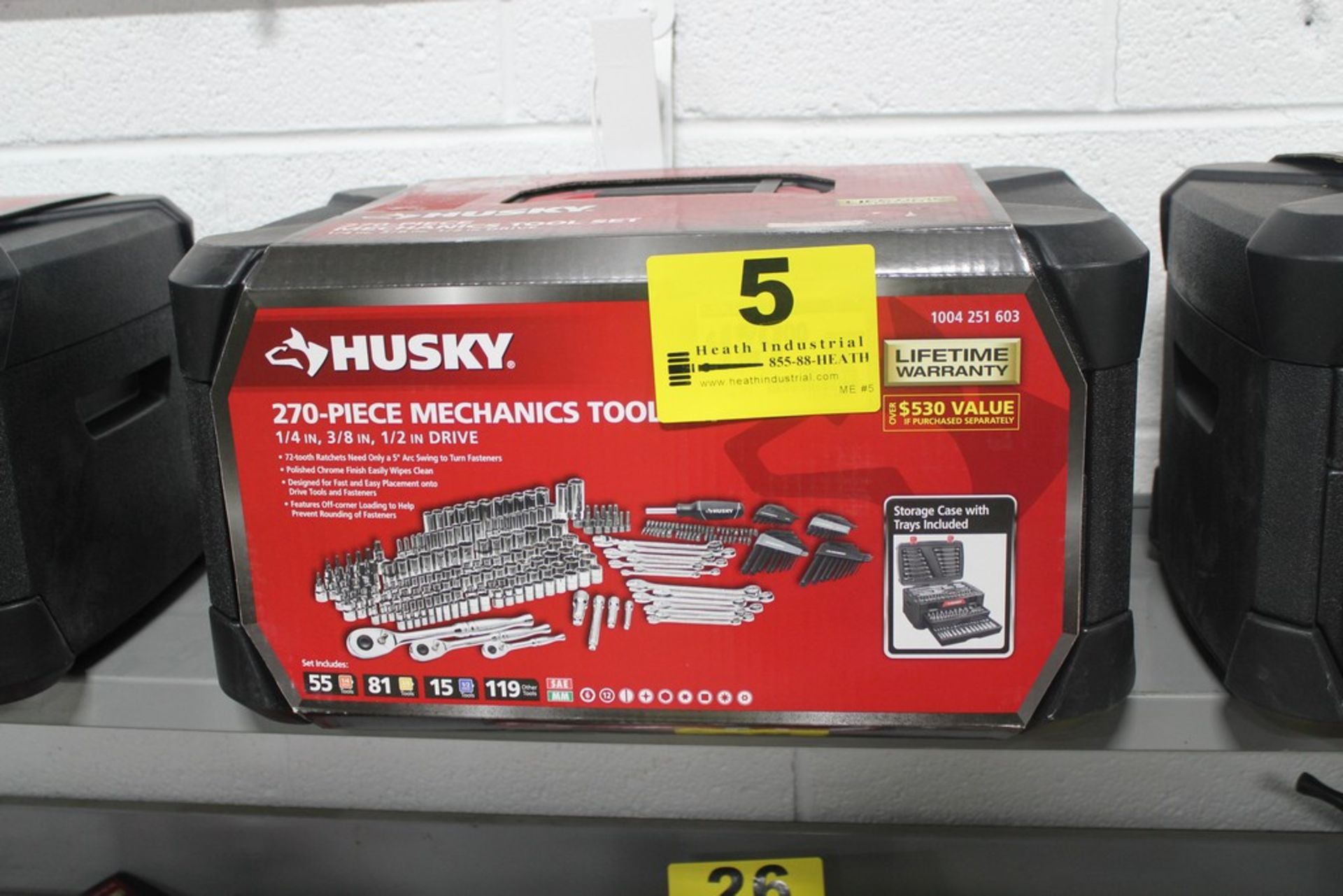 HUSKY 270 PIECE MECHANICS TOOL SET, 1/4", 3/8" & 1/2" DRIVES, SAE AND METRIC, MODEL NO. 1004-251-