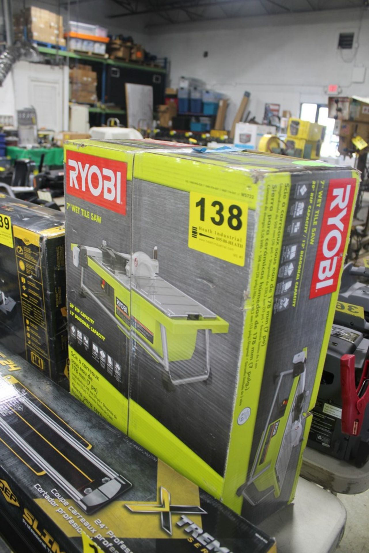 RYOBI MODEL WS722 7" WET TILE SAW, 20" RIP CAPACITY, 13" DIAGONAL CAPACITY