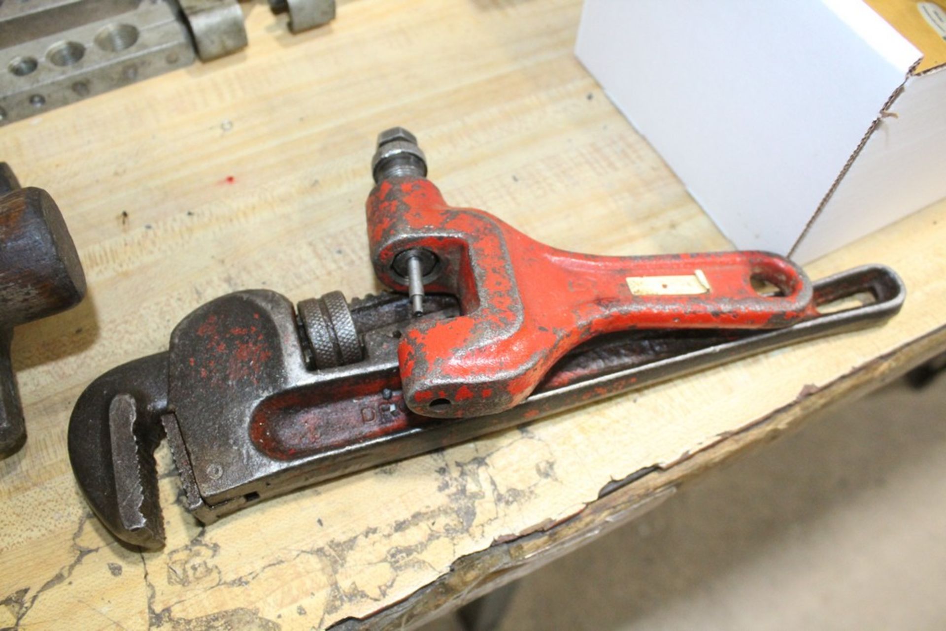 (2) ASSORTED HAND TOOLS, PIPE WRENCH AND CHAIN BENDER