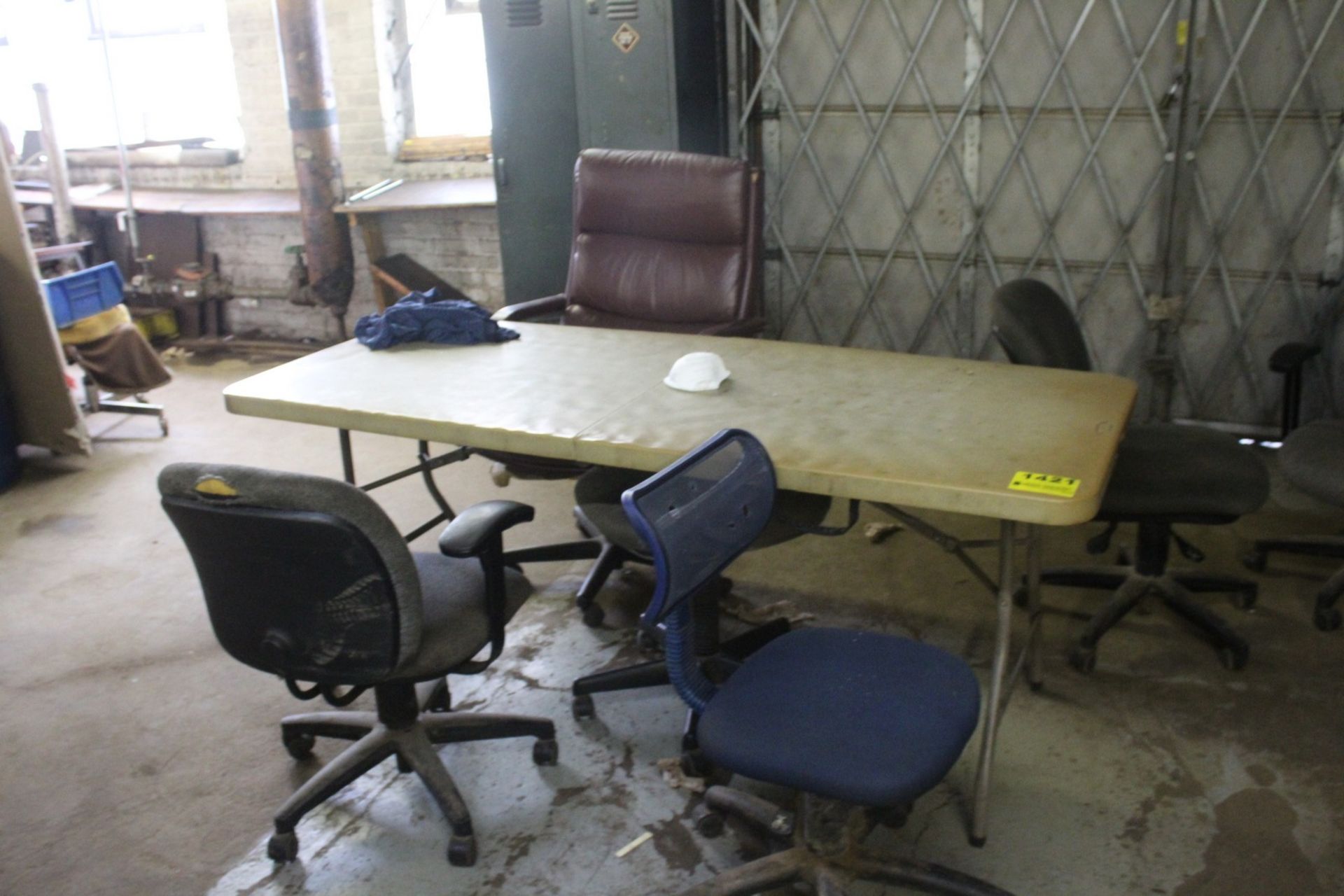 FOLDING TABLE WITH (5) OFFICE CHAIRS
