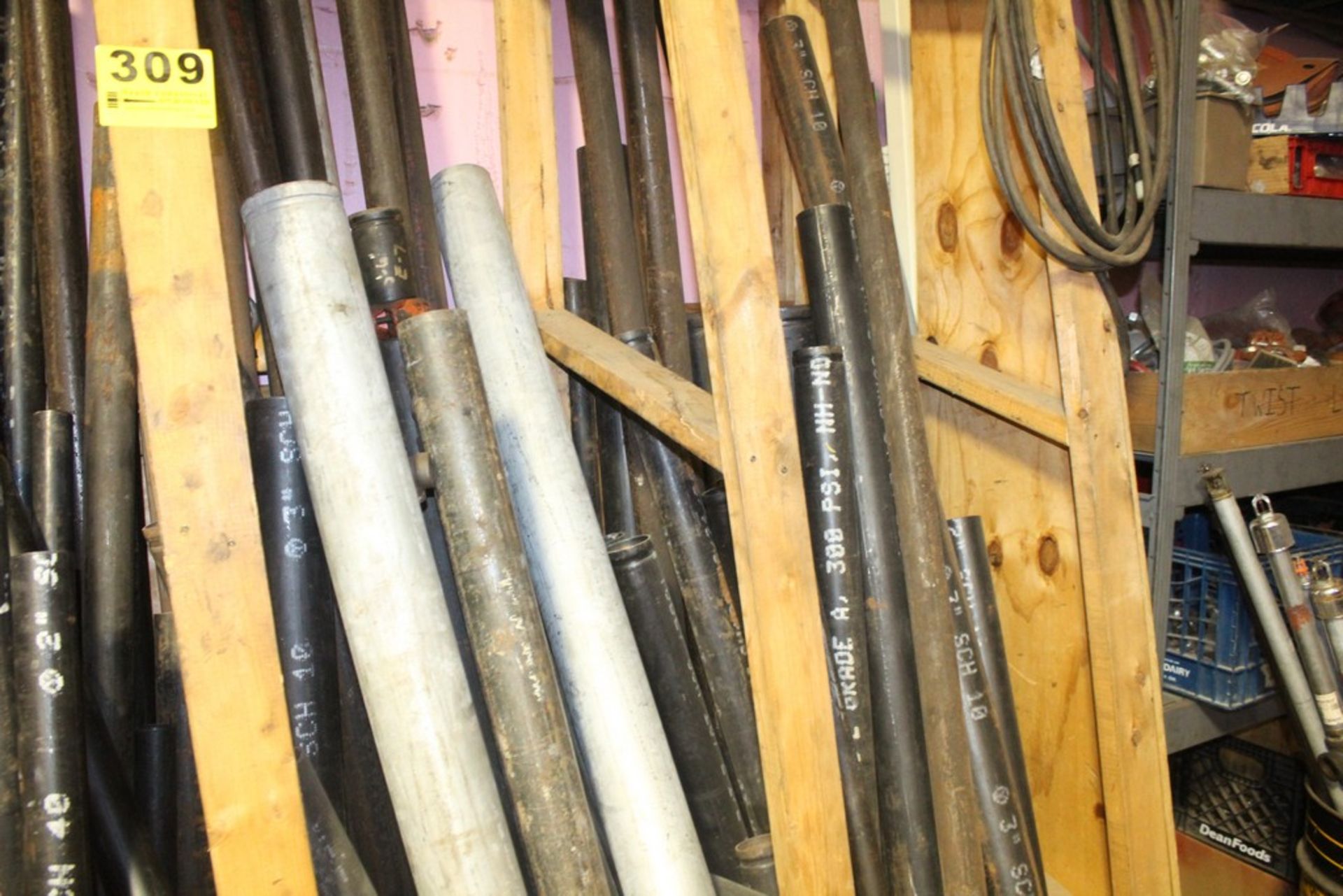 ASSORTED STEEL PIPE IN RACK & BARRELL, WITH RACK - Image 2 of 4