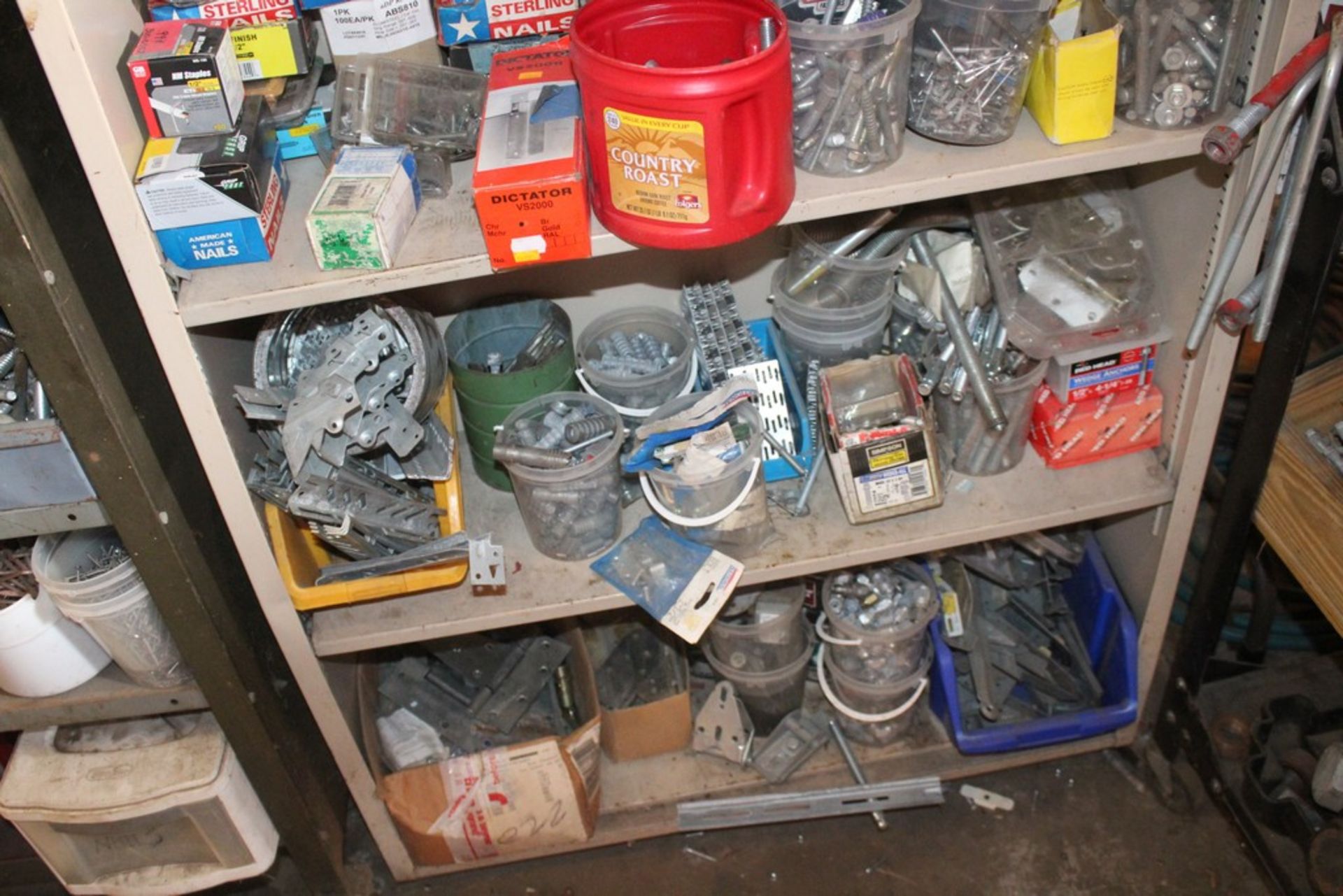ASSORTED HARDWARE ON (3) SHELVES WTH STEEL SHELVING UNIT, 35" X 13" X 47" - Image 3 of 3