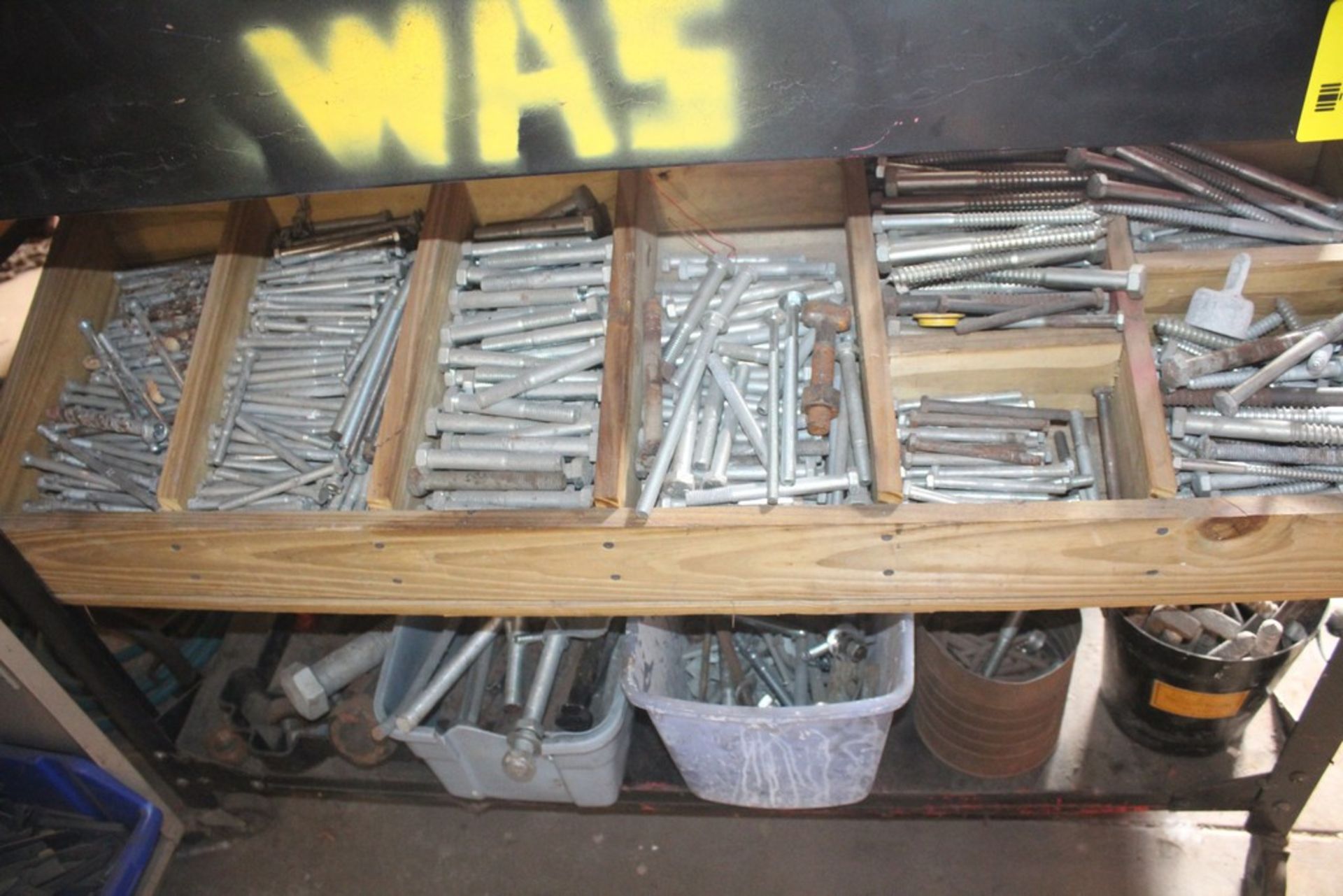 LARGE QTY OF HARDWARE ON (2) SHELVES WITH STEEL SHELVING UNIT, 48" X 15" X 41" - Image 2 of 2