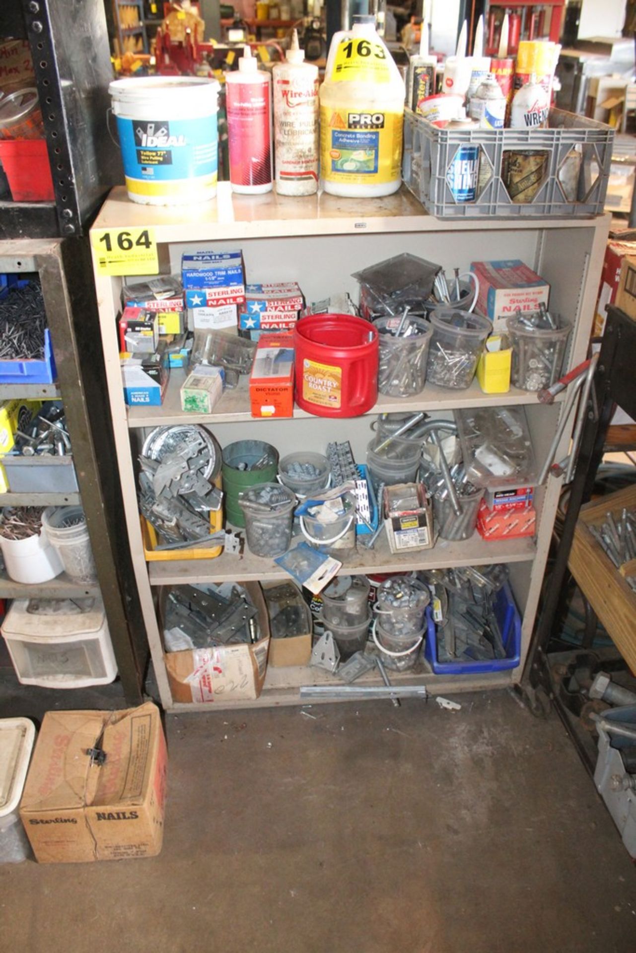 ASSORTED HARDWARE ON (3) SHELVES WTH STEEL SHELVING UNIT, 35" X 13" X 47"