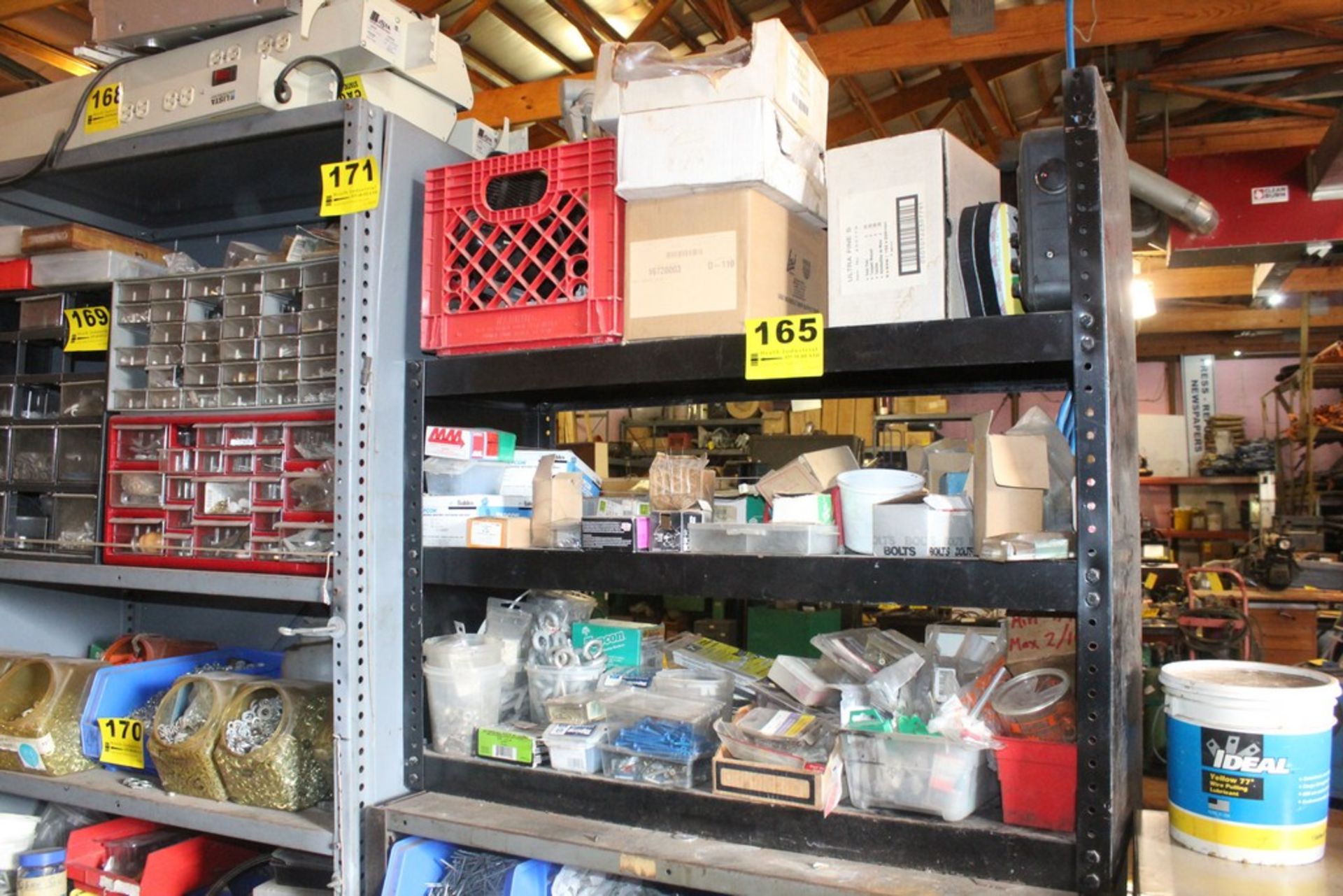 ASSORTED HARDWARE WITH STEEL SHELVING UNIT 39" X 14" X 36"