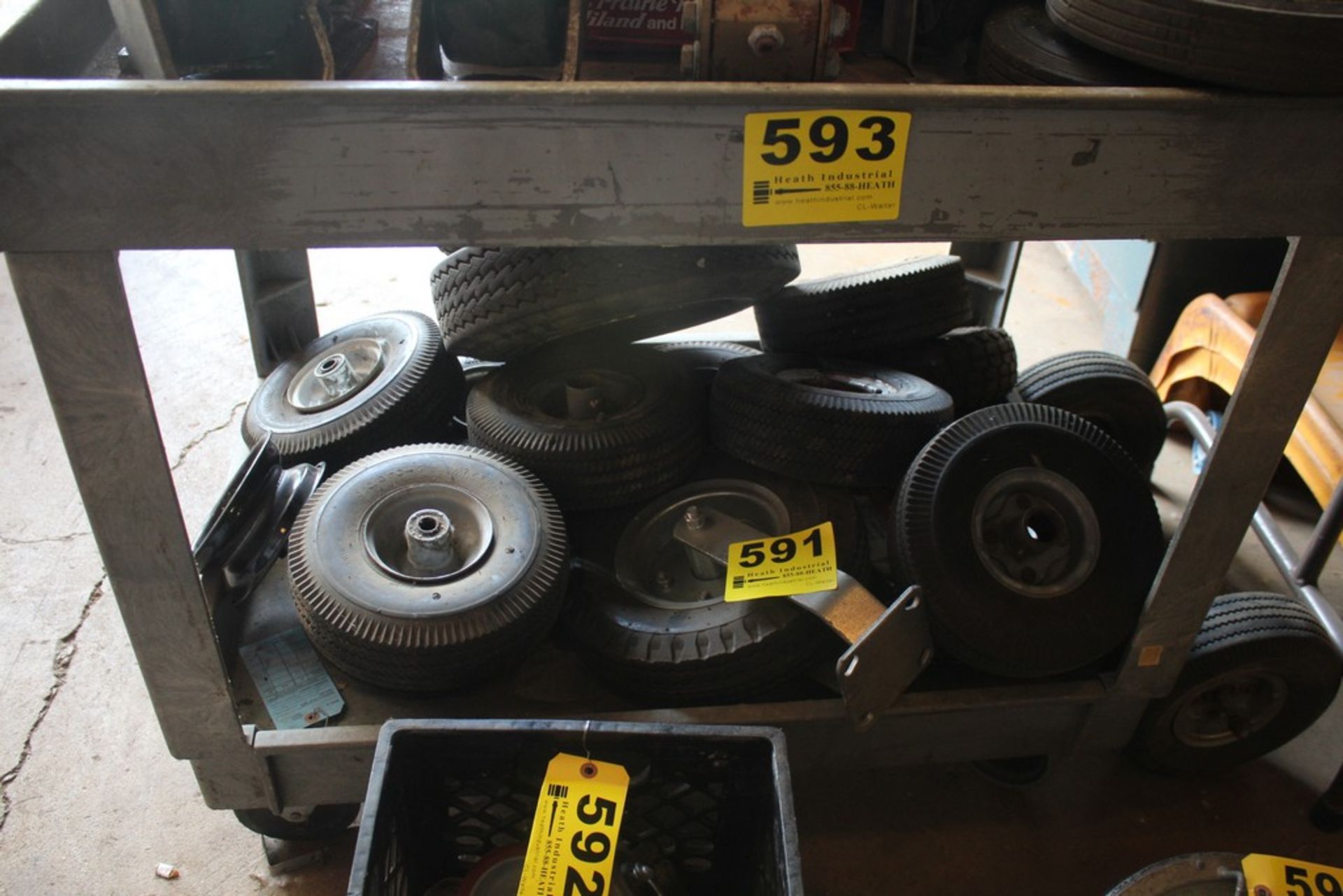 LARGE QTY OF PNEUMATIC TIRES UNDER CART