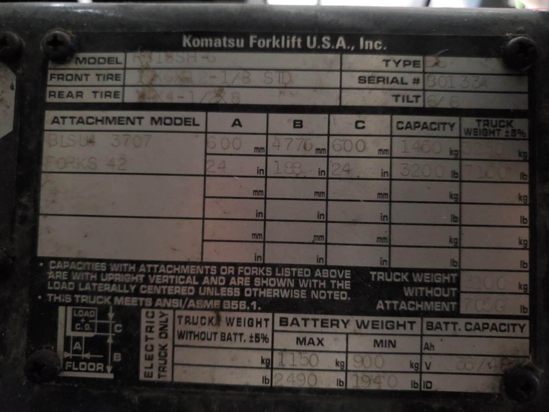 KOMATSU 3,200 LB CAPACITY ELECTRIC FORKLIFT TRUCK - Image 7 of 10