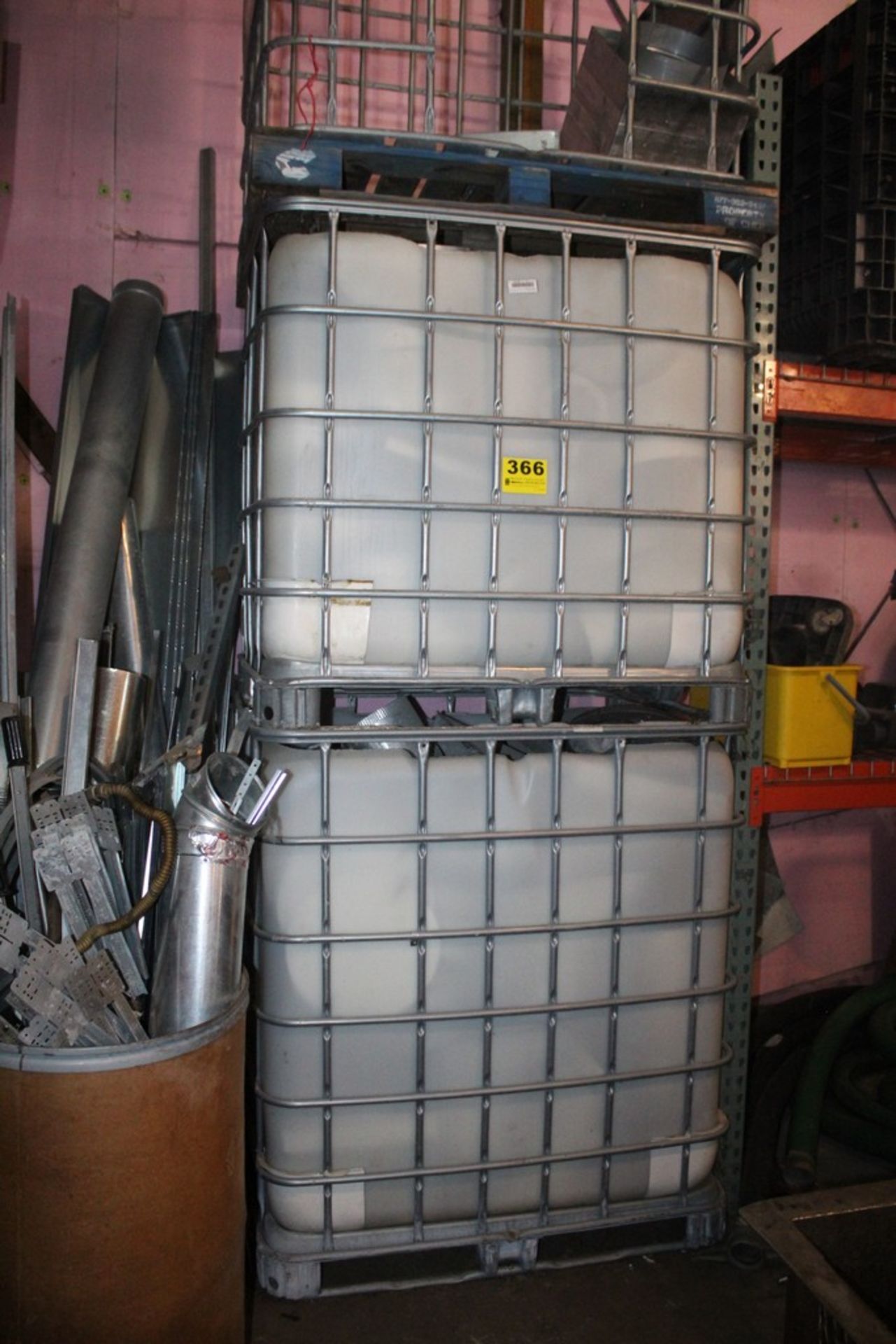 (2) FORLIFTABLE LIQUID CONTAINERS, (1) CAGE, (1) HAS SCRAP METAL IN IT