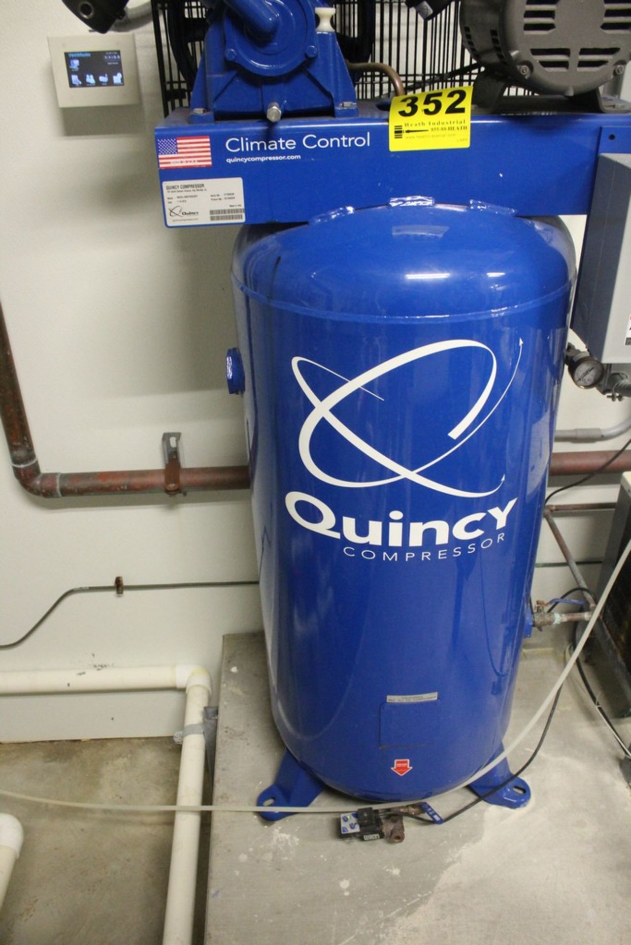 QUINCY 3 HP “Y-TYPE” VERTICAL TANK MOUNTED AIR COMPRESSOR, S/N UTY900239 (NEW 2015) & DELTRONIC - Image 2 of 5