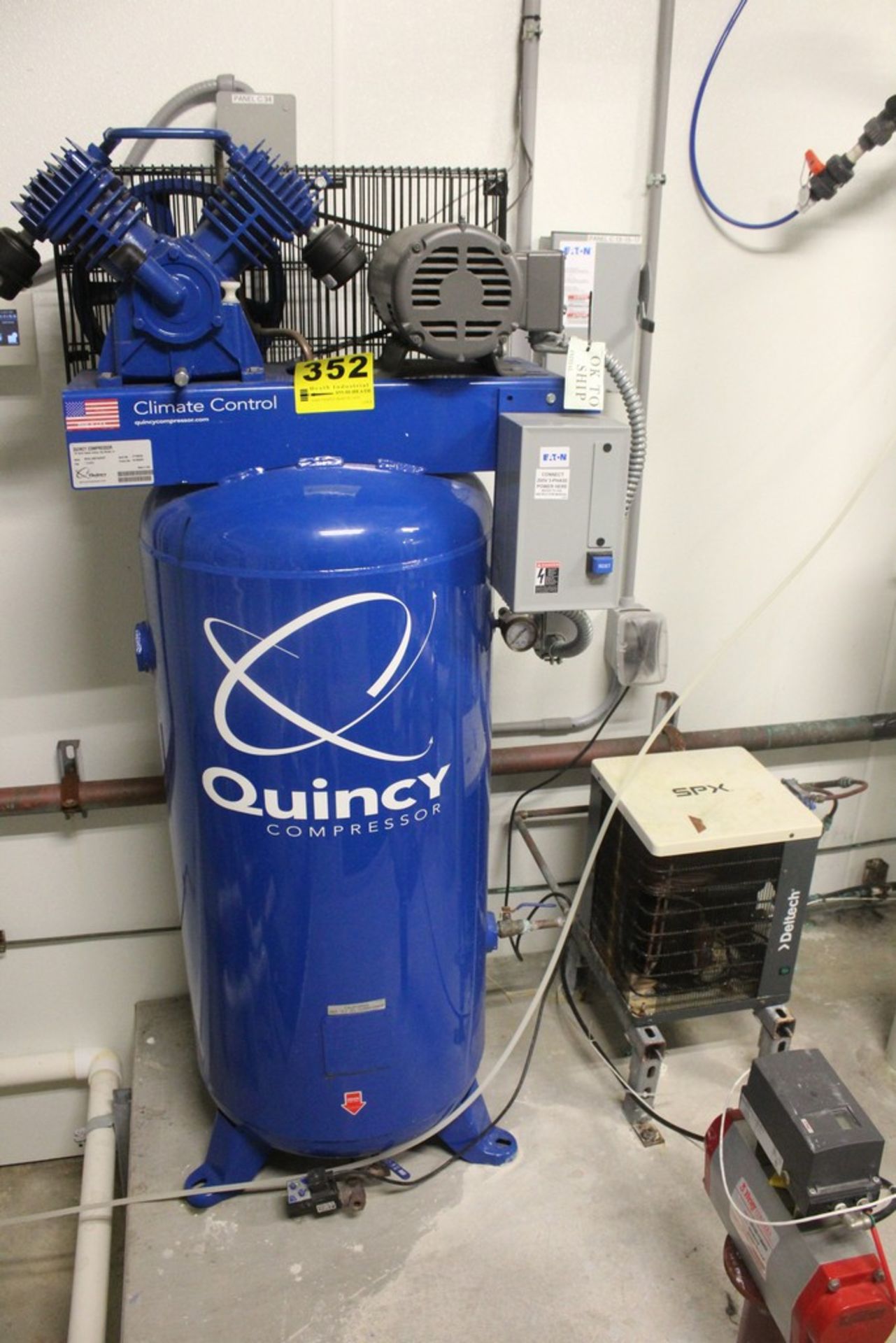 QUINCY 3 HP “Y-TYPE” VERTICAL TANK MOUNTED AIR COMPRESSOR, S/N UTY900239 (NEW 2015) & DELTRONIC