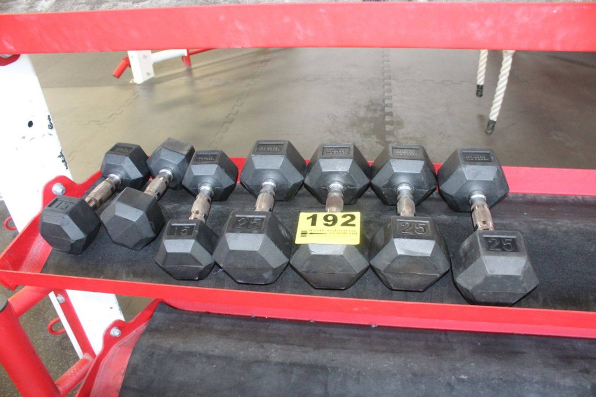 (8) ASSORTED DUMBBELLS, 12.5LBS TO 25LBS