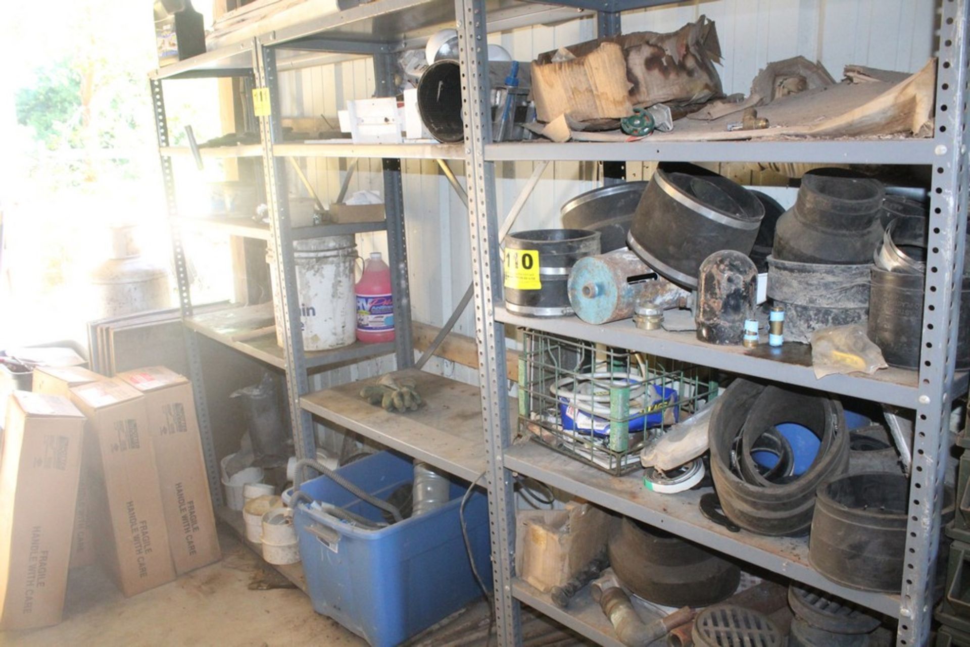 CONTENTS OF (3) SHELVING UNITS INCLUDING GASKETS, COUPLERS, FITTINGS & MISC. PLUMBING SUPPLIES (NO