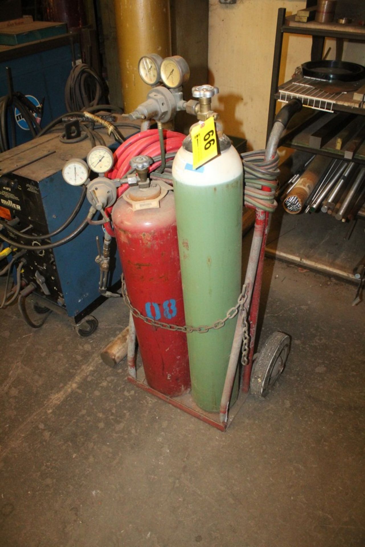 PORTABLE WELDING CART WITH TANKS, GAUGES, HOSES & TORCH - Image 2 of 2
