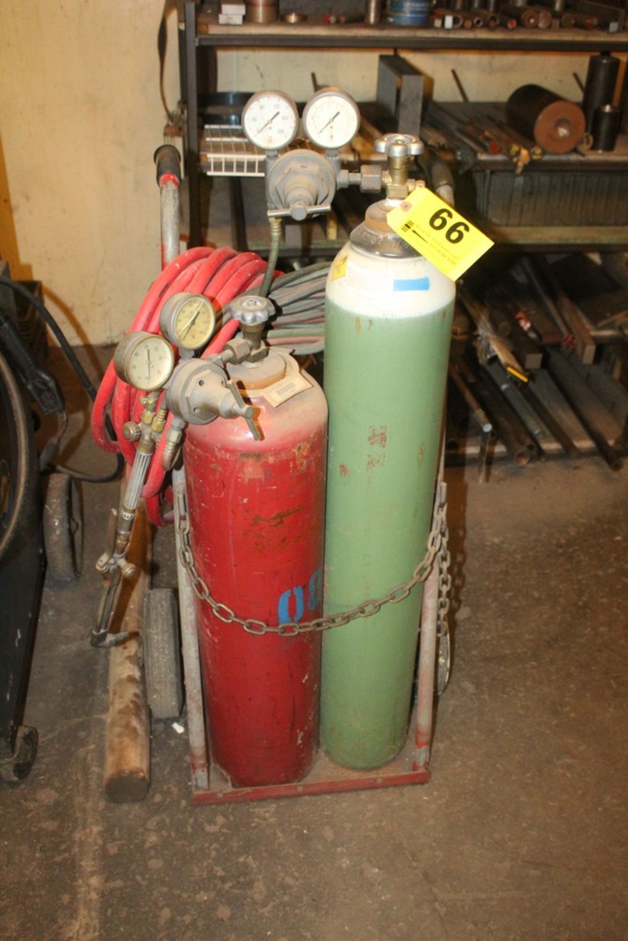 PORTABLE WELDING CART WITH TANKS, GAUGES, HOSES & TORCH