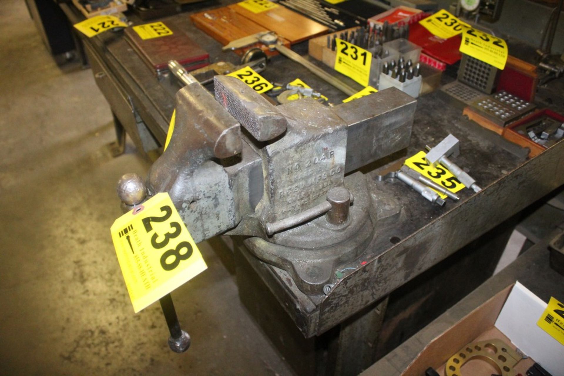 REED 4" SWIVEL BENCH VISE WITH 72" X 36" X 34" STEEL WORK BENCH - Image 2 of 2