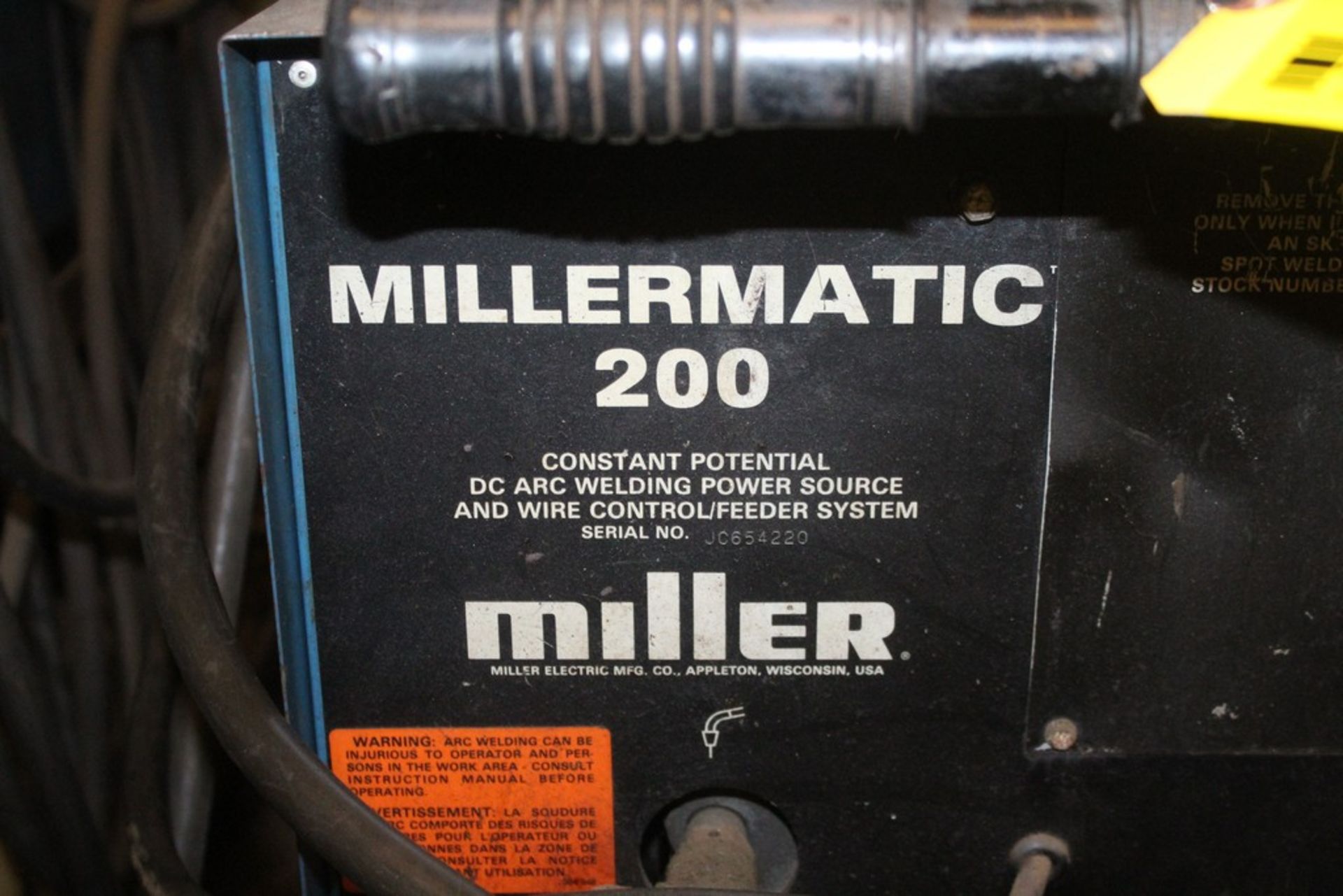 MILLER MODEL MILLERMATIC 200 CONSTANT POTENTIAL DC ARC WELDING POWER SOURCE S/N: JC654220 - Image 3 of 5