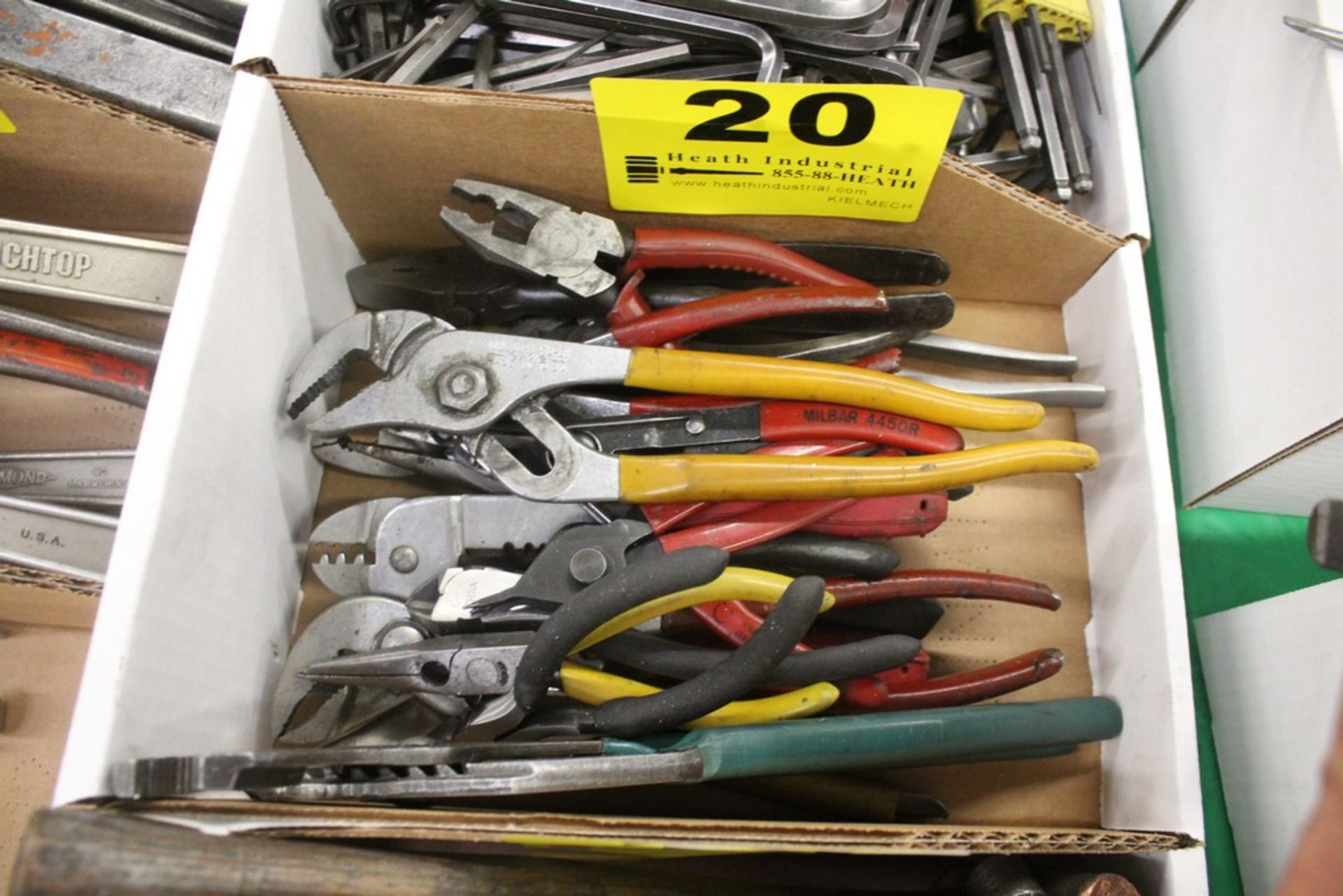 ASSORTED PLIERS, CHANNEL LOCKS, WIRE STRIPERS, SNAP RIING PLIERS, ETC