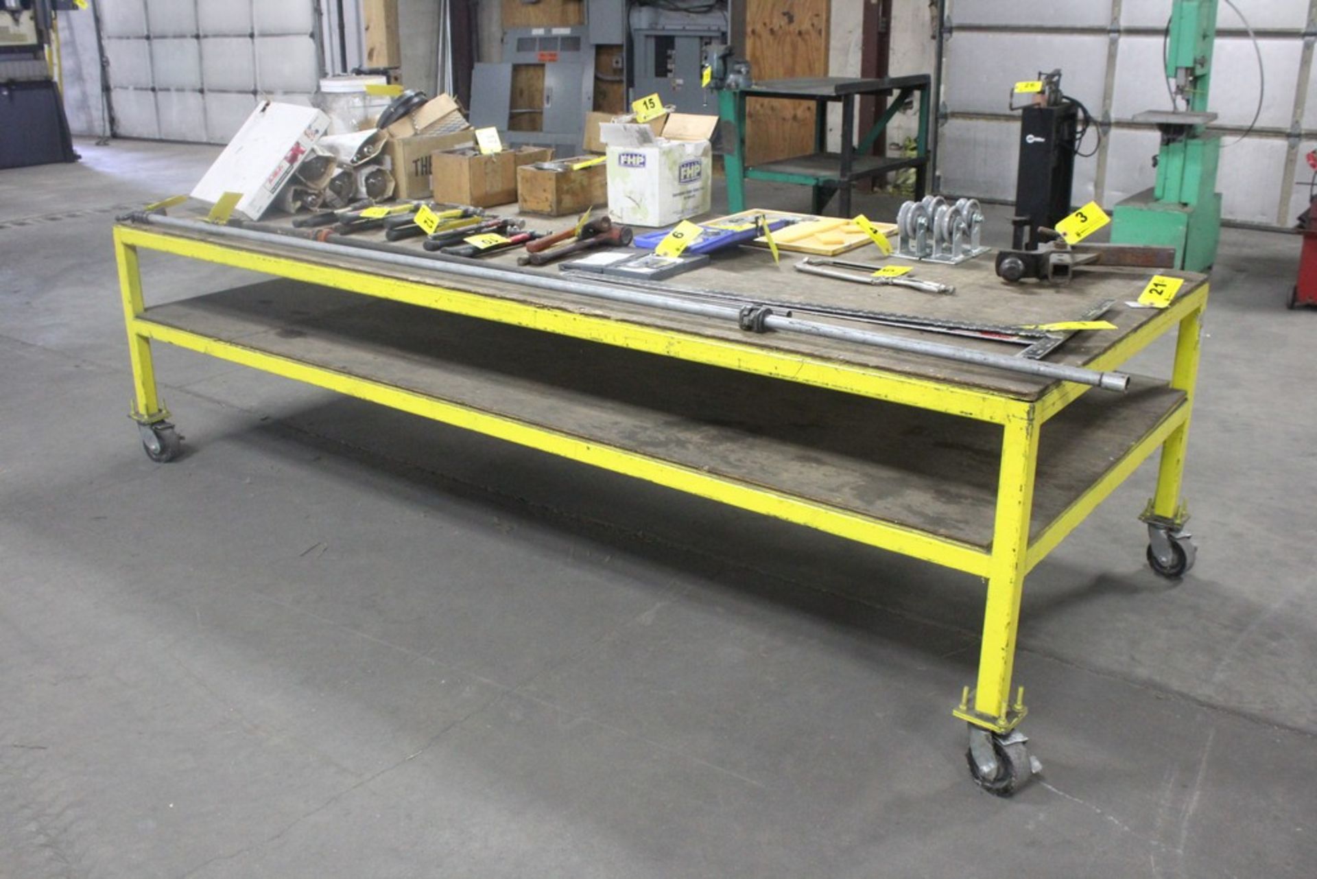 48" x 120" x 33" H Heavy Duty Work Table Mounted on Heavy Duty Casters