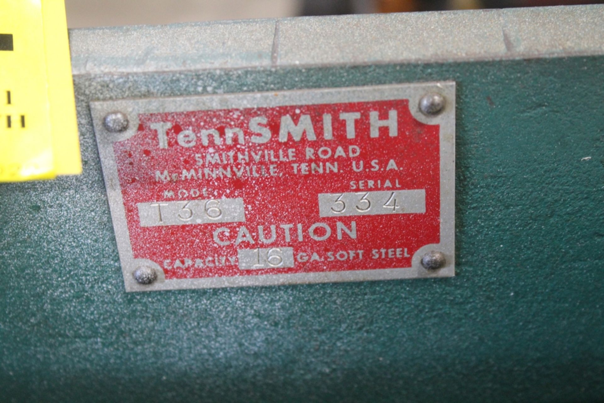 TENNSMITH 16 GAUGE X 36” MODEL 136 FOOT SHEAR, S/N 334 WITH MANUAL BACKGAUGE & (2) FRONT SUPPORTS - Image 2 of 3