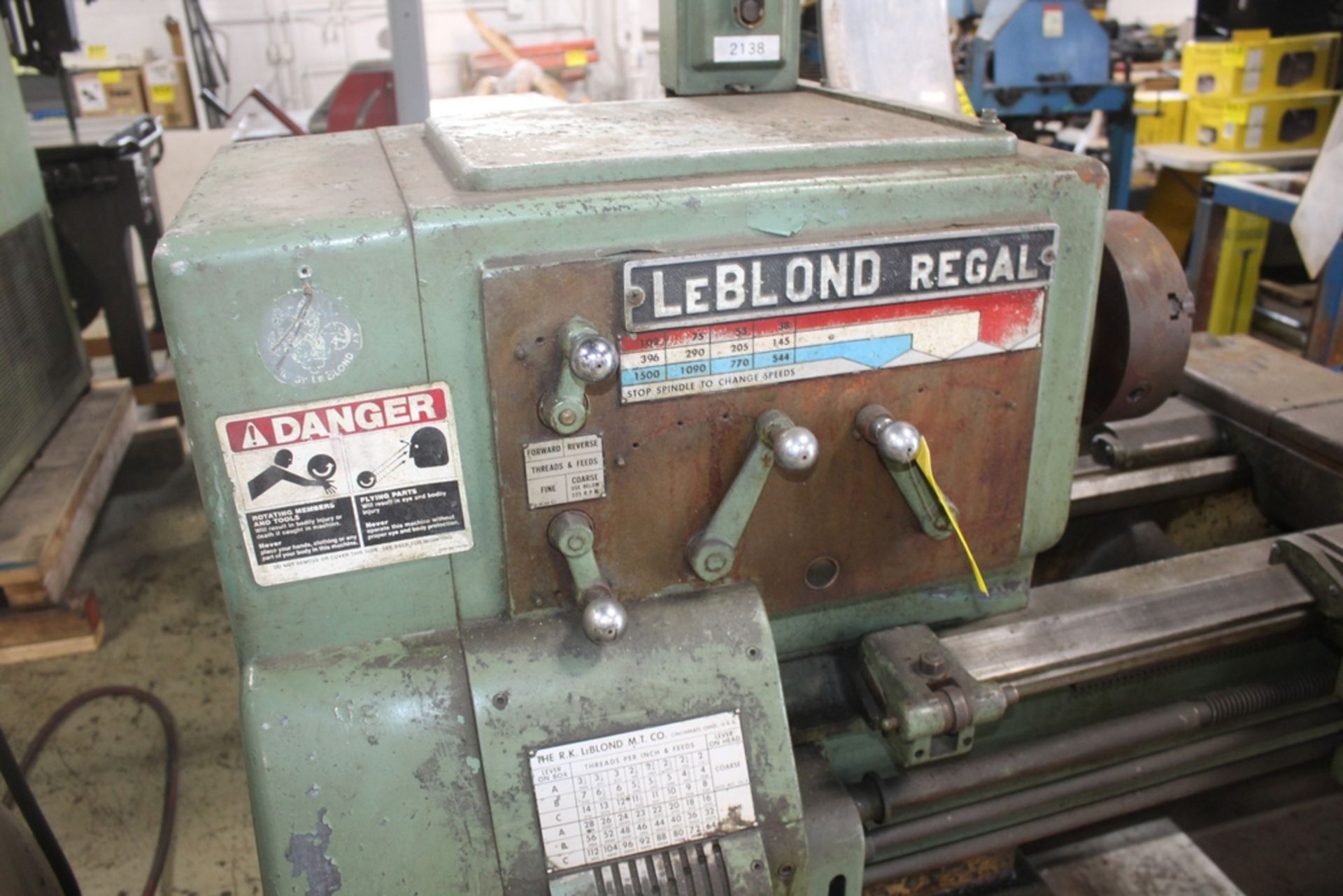 LEBLOND 19”X54” MODEL REGAL TOOLROOM LATHE, S/N 2F876, 1500 SPINDLE RPM, WITH 8” 3-JAW CHUCK, INCH - Image 3 of 6