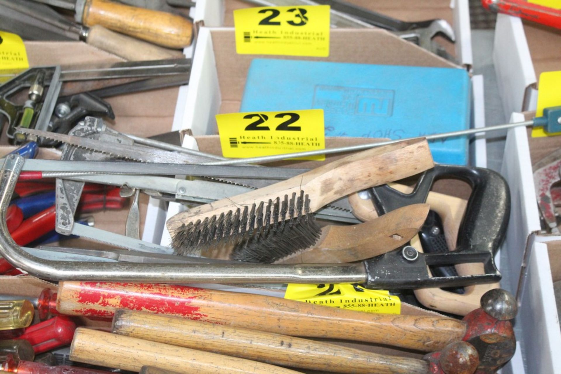 ASSORTED TOOLS, INCLUDING SAWS, WIRE BRUSHES, MAGNETS, ETC.