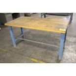 STEEL SHOP TABLE WITH WOOD TOP, 33" X 60" X 30", WITH ADJUSTABLE LEGS