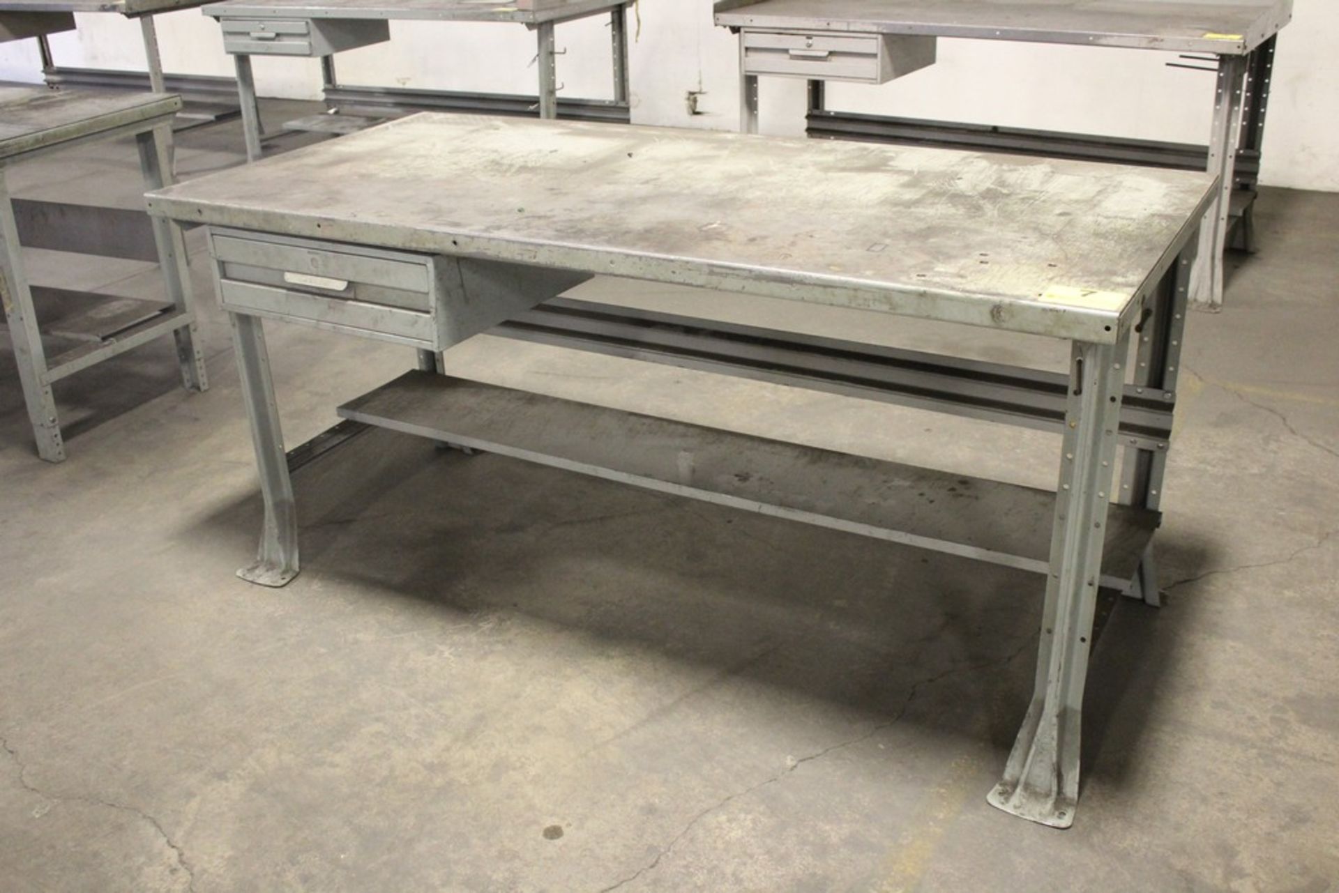 STEEL SHOP TABLE WITH DRAWER, 34" X 72" X 34"