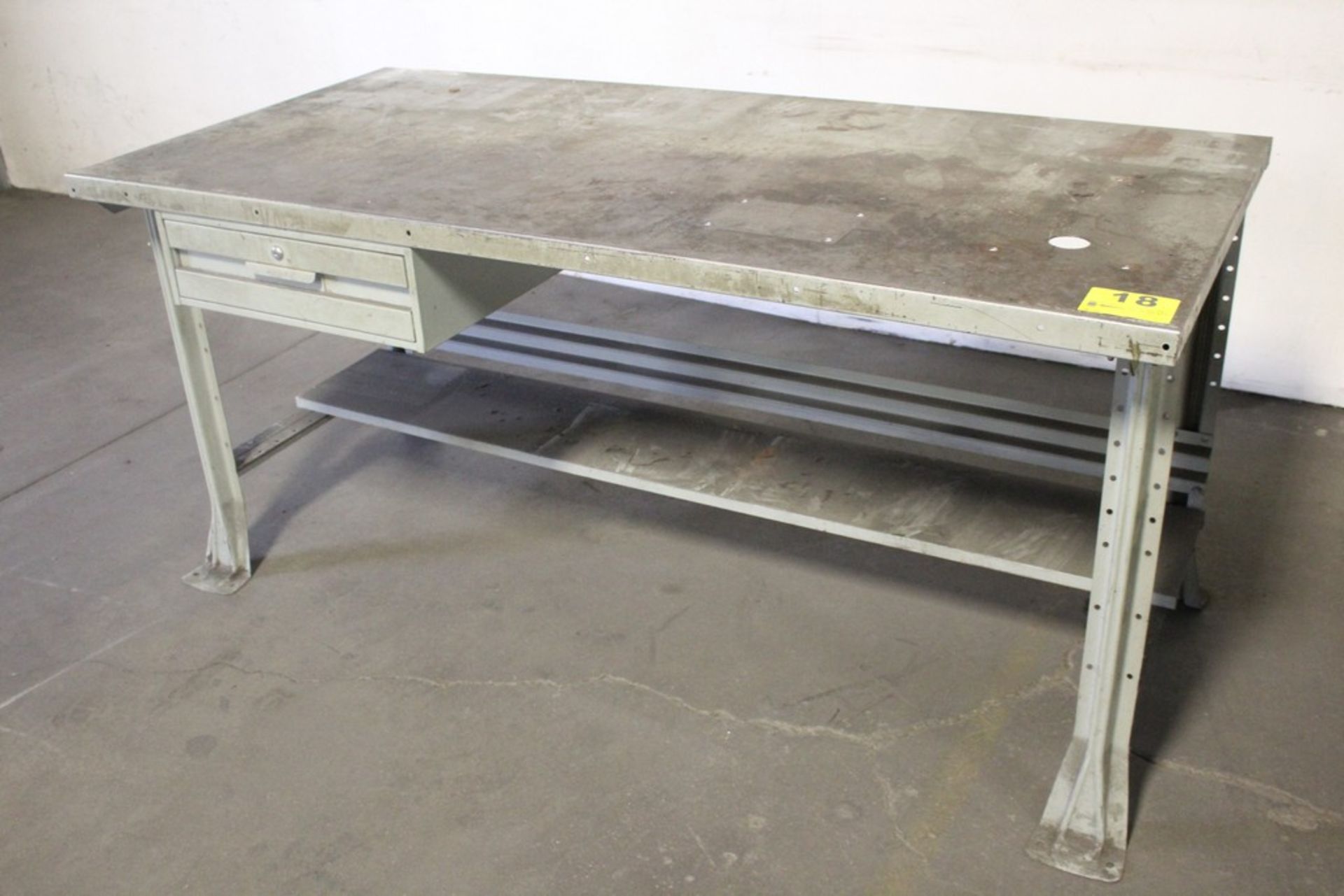 STEEL SHOP TABLE WITH DRAWER, 34" X 72" X 28"