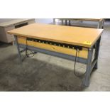 STEEL SHOP TABLE WITH WOOD TOP, 33-1/2" X 72" X 36", WITH POWER STRIP