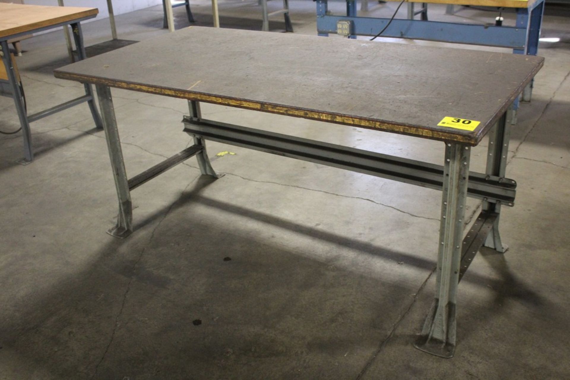 STEEL SHOP TABLE WITH WOOD TOP, 33-1/2" X 72" X 36"