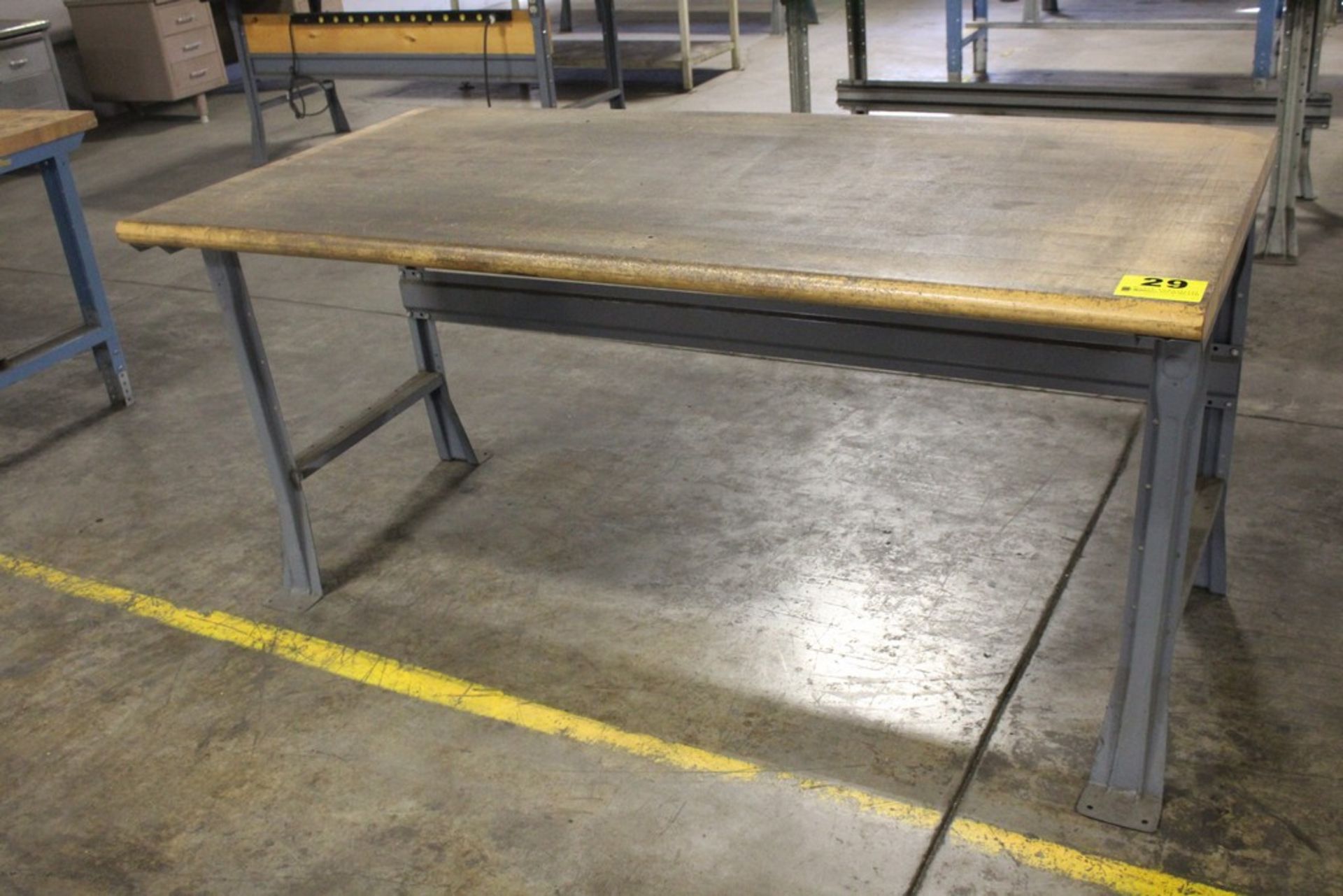 STEEL SHOP TABLE WITH WOOD TOP, 34" X 72" X 36"