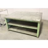 STEEL SHOP TABLE WITH STEEL PLATE TOP AND SHELVES, 30"X 60" X 42"